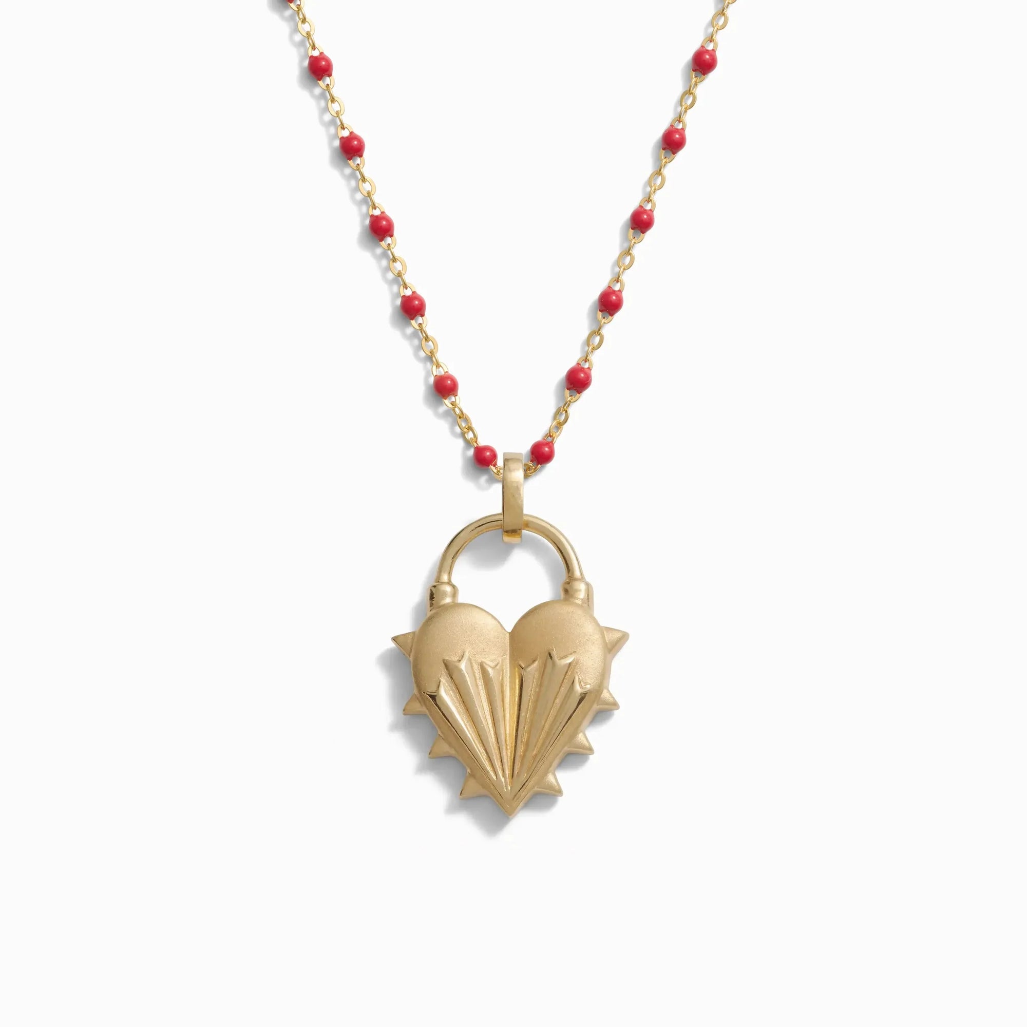 Awe Inspired - Spiked Heart Ruby Enamel Necklace - 14K Yellow Gold Vermeil