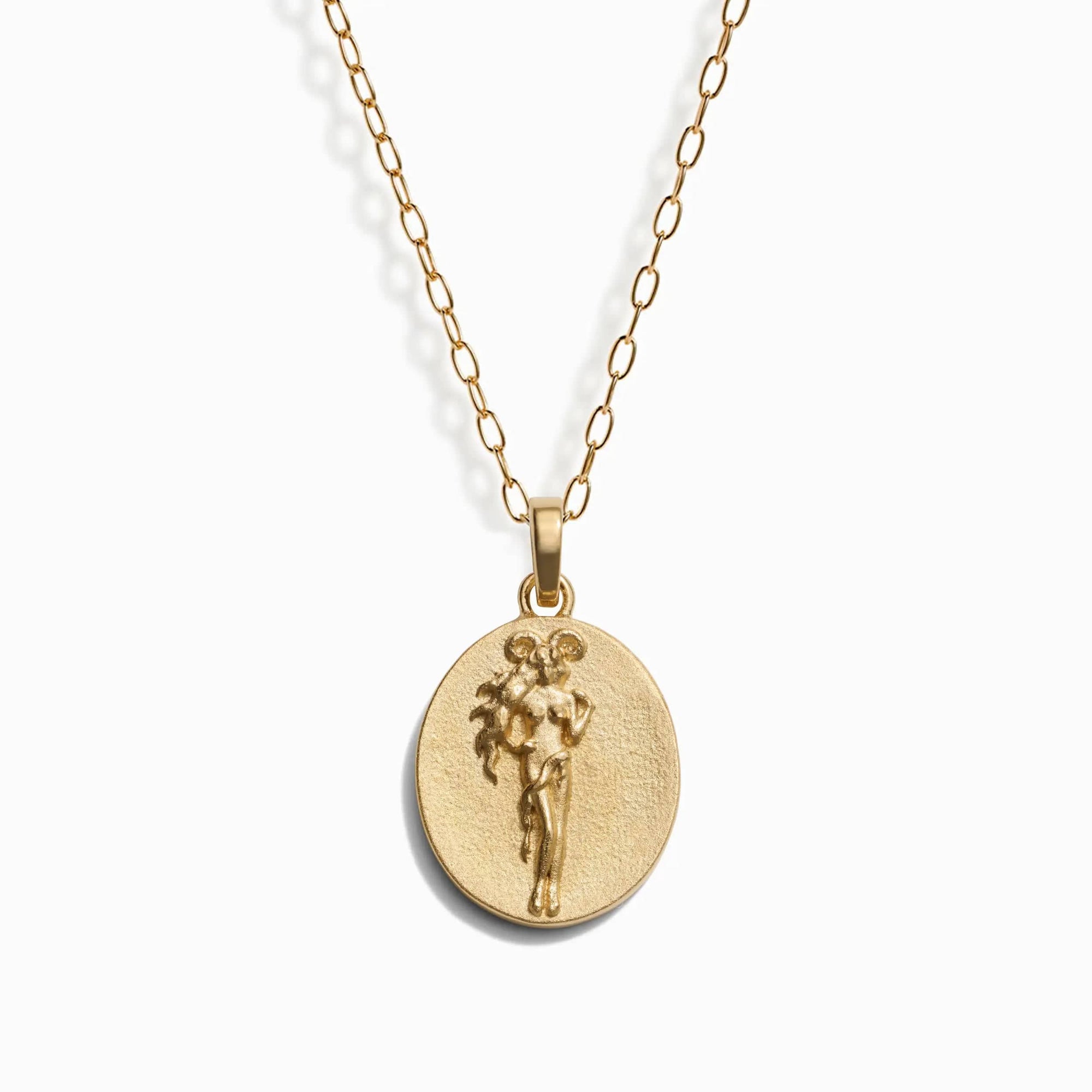 Awe Inspired - Zodiac Goddess Pendant + Mini Paperclip Chain - 14K Yellow Gold Vermeil Aries