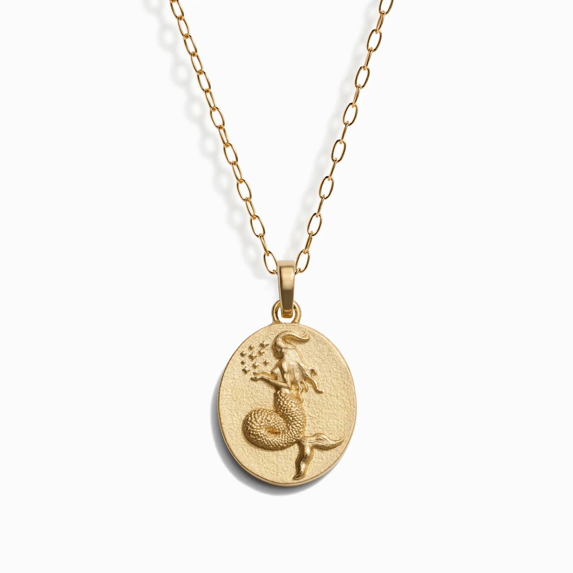 Awe Inspired - Zodiac Goddess Pendant + Mini Paperclip Chain - 14K Yellow Gold Vermeil Capricorn