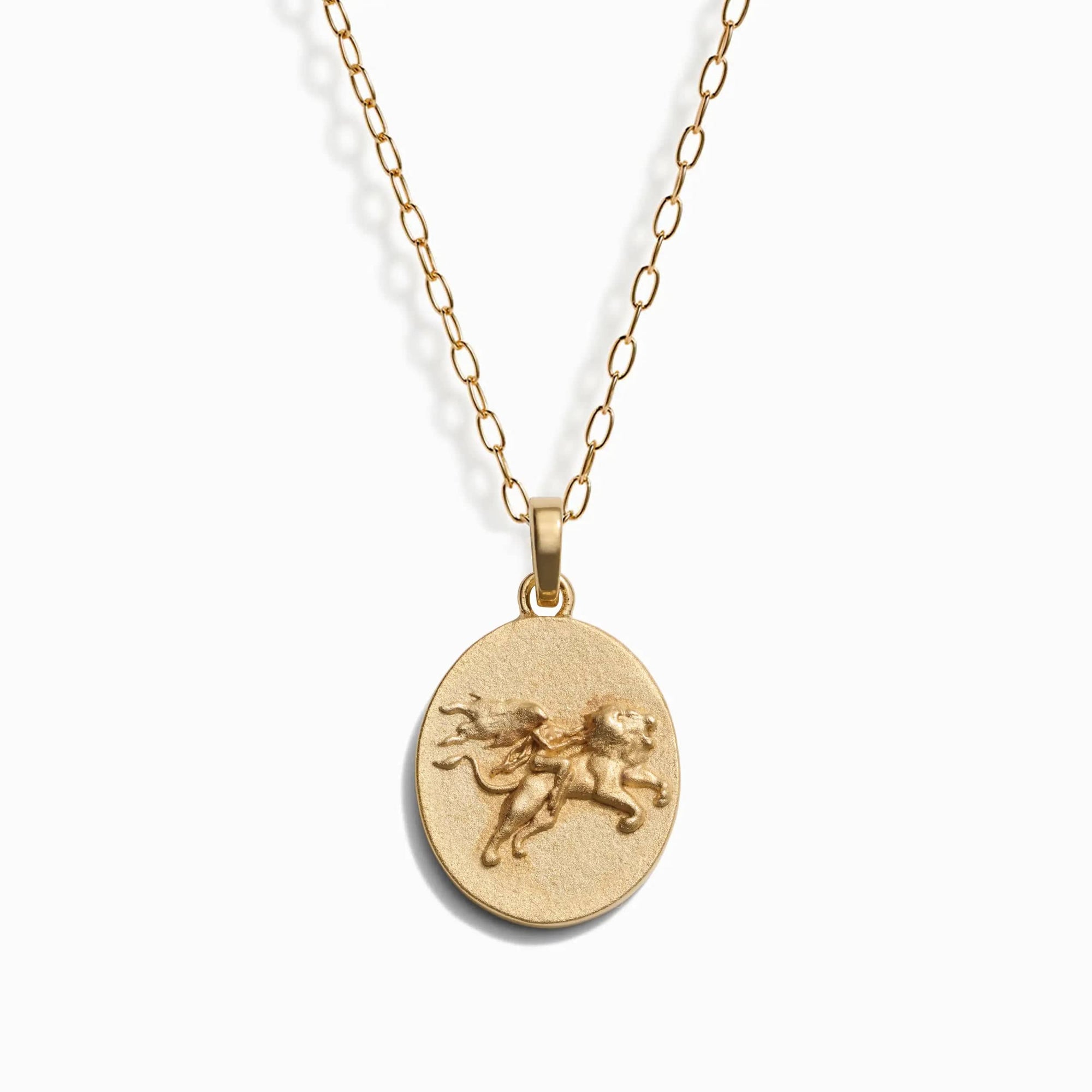 Awe Inspired - Zodiac Goddess Pendant + Mini Paperclip Chain - 14K Yellow Gold Vermeil Leo