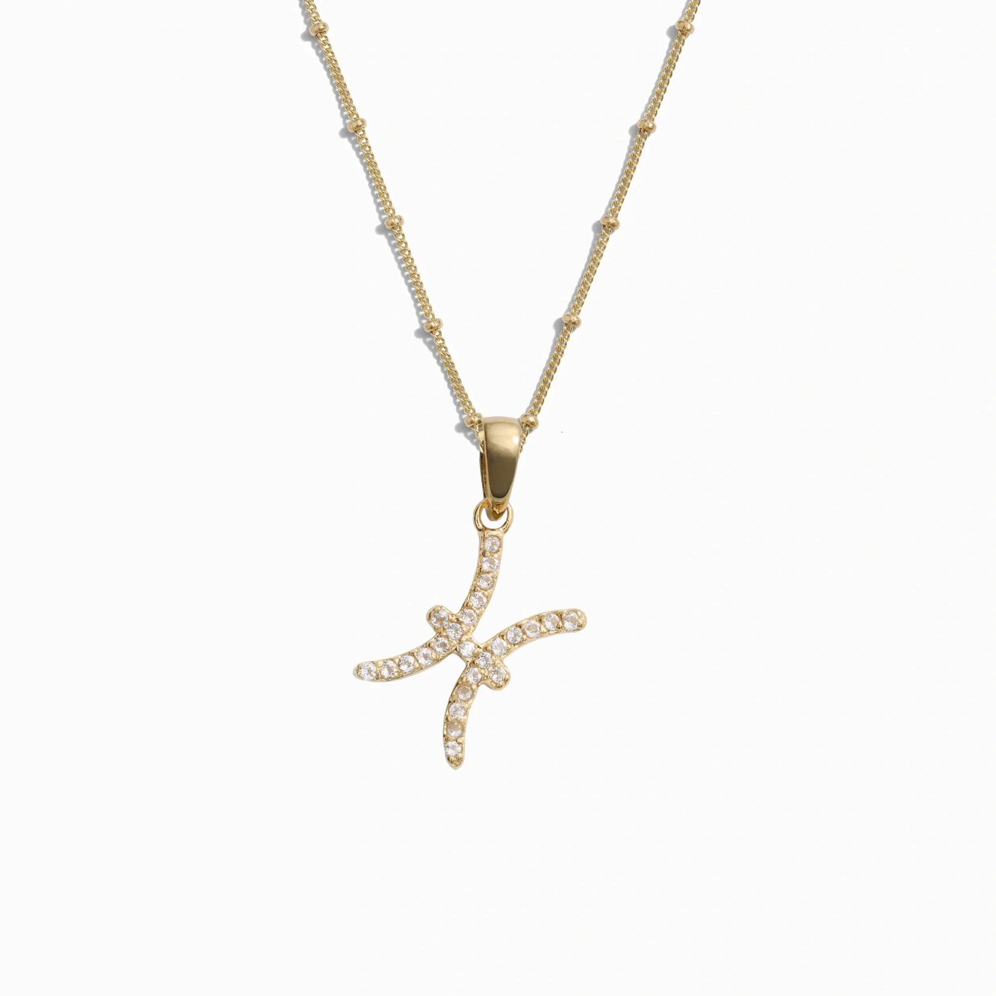 Awe Inspired - Gemstone Zodiac on Saturn Chain - 14K Yellow Gold Vermeil Pisces 20-22" Saturn Chain