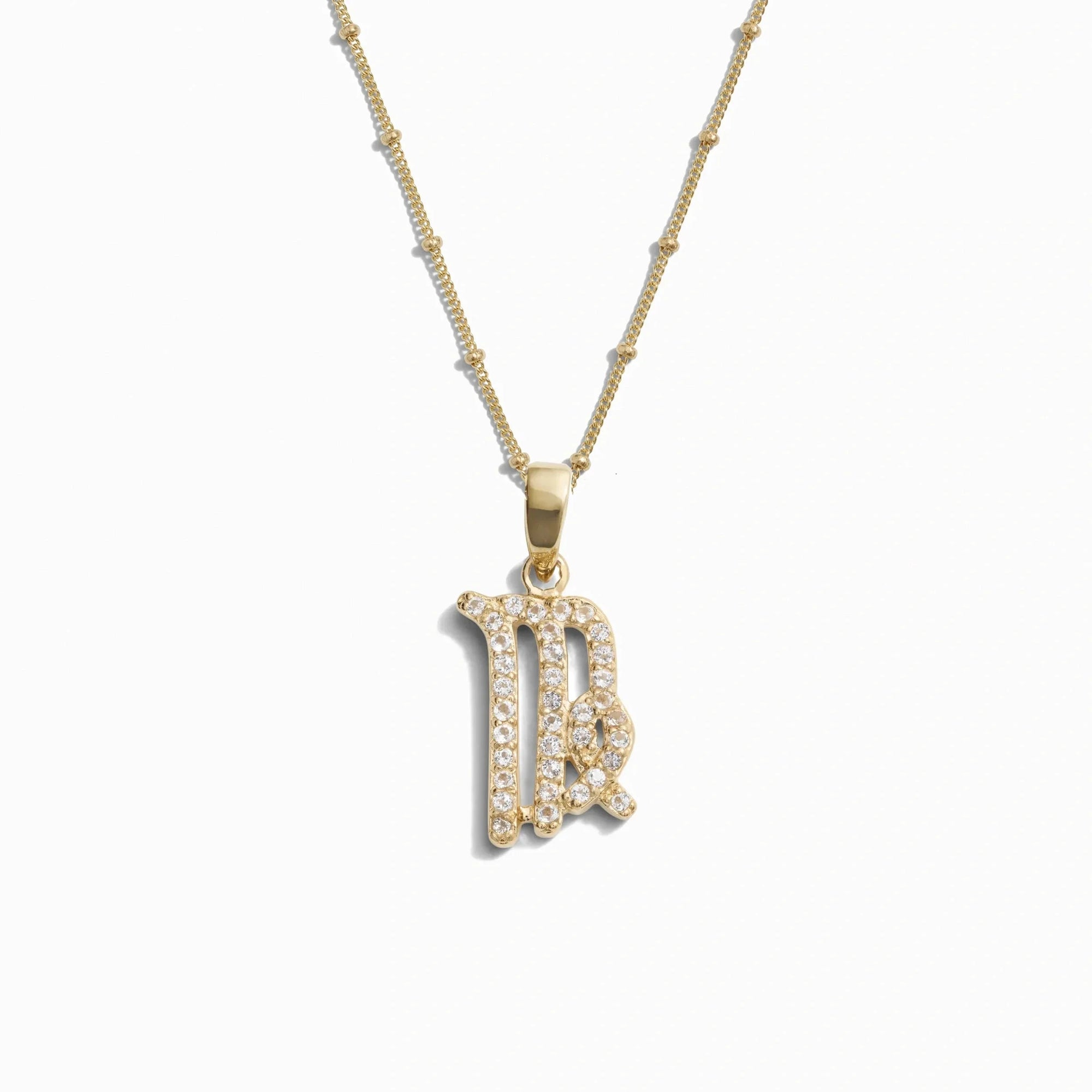 Awe Inspired - Gemstone Zodiac on Saturn Chain - 14K Yellow Gold Vermeil Virgo 20-22" Saturn Chain