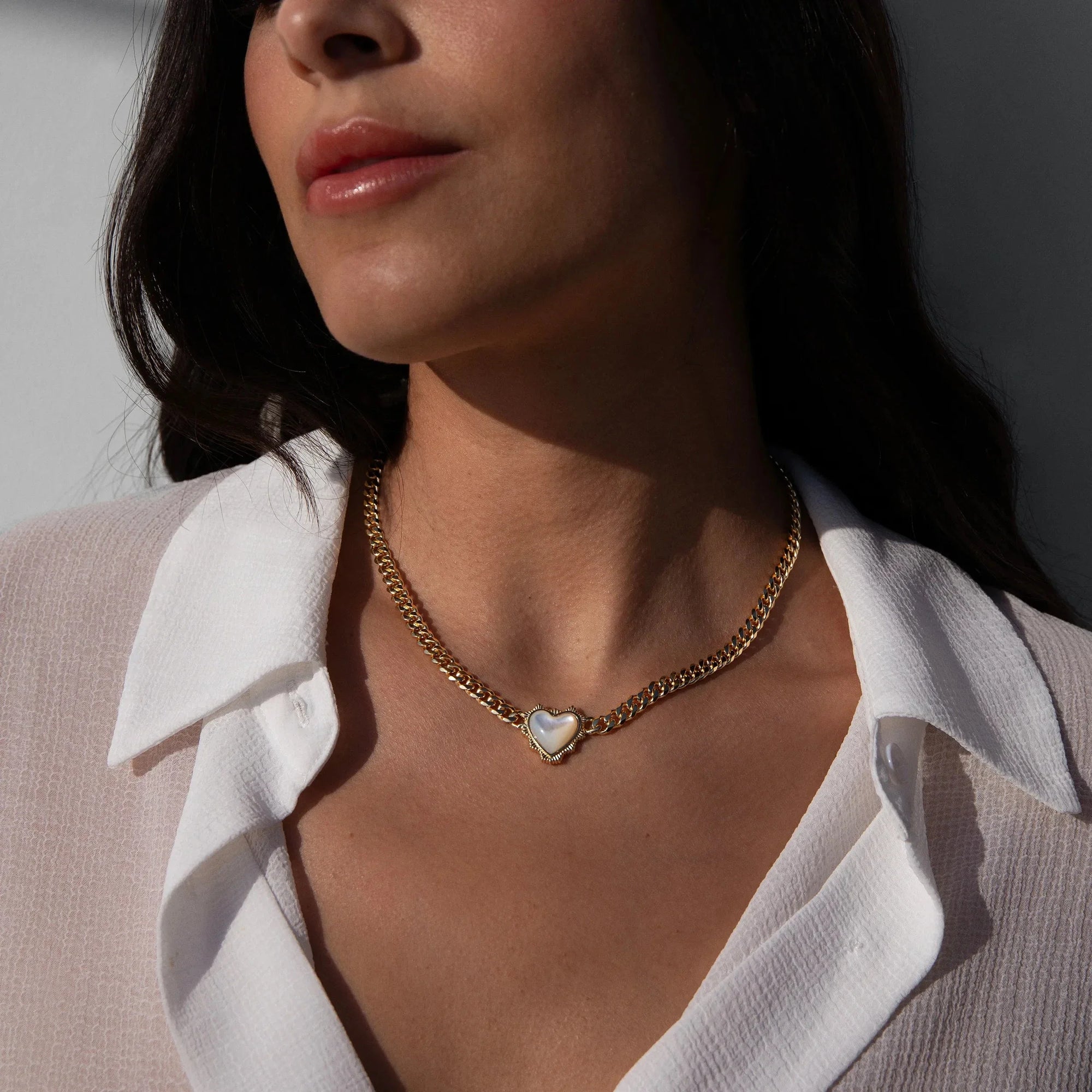 Awe Inspired - Mother of Pearl Heart Cuban Necklace -