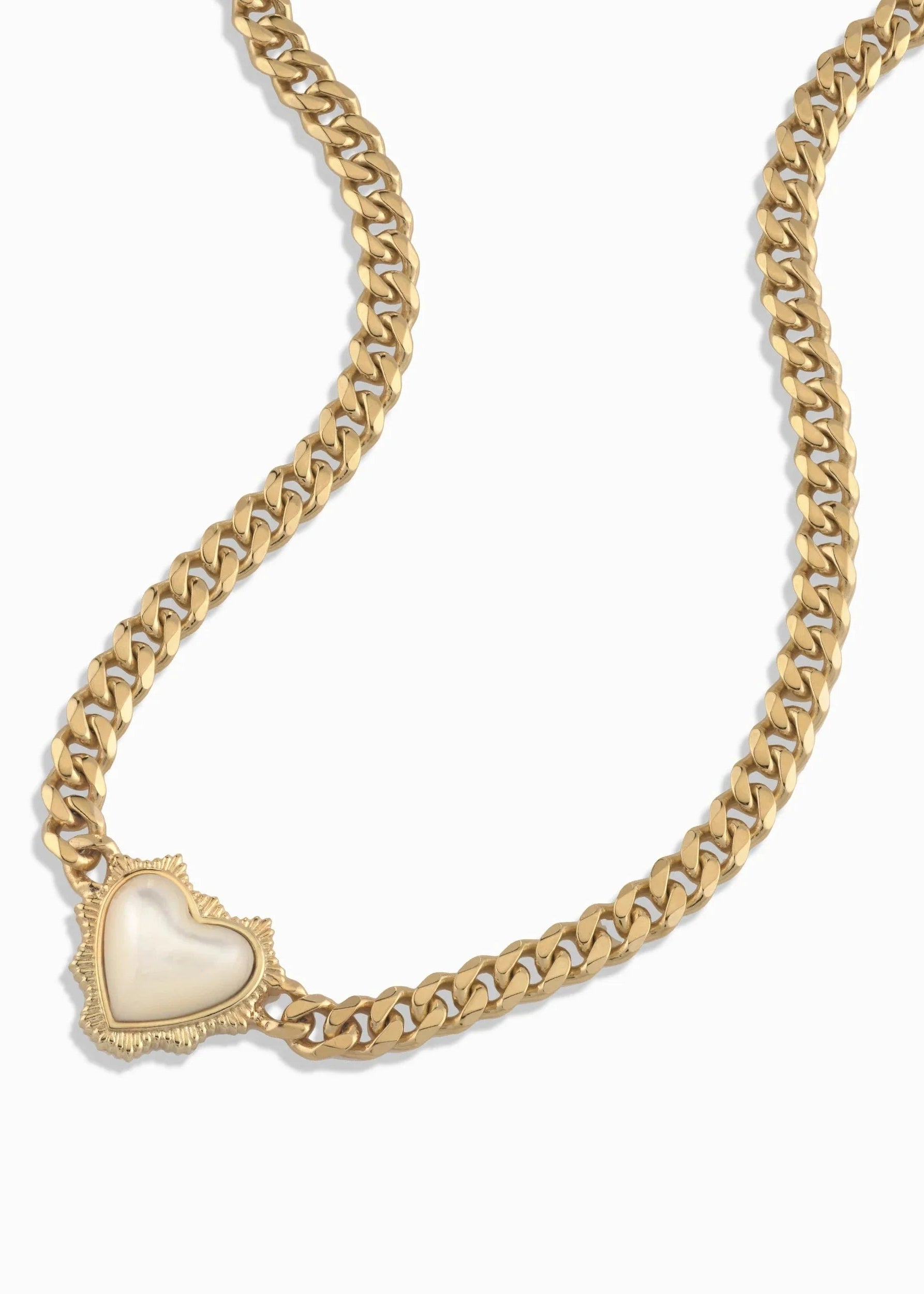 Awe Inspired - Mother of Pearl Heart Cuban Necklace -