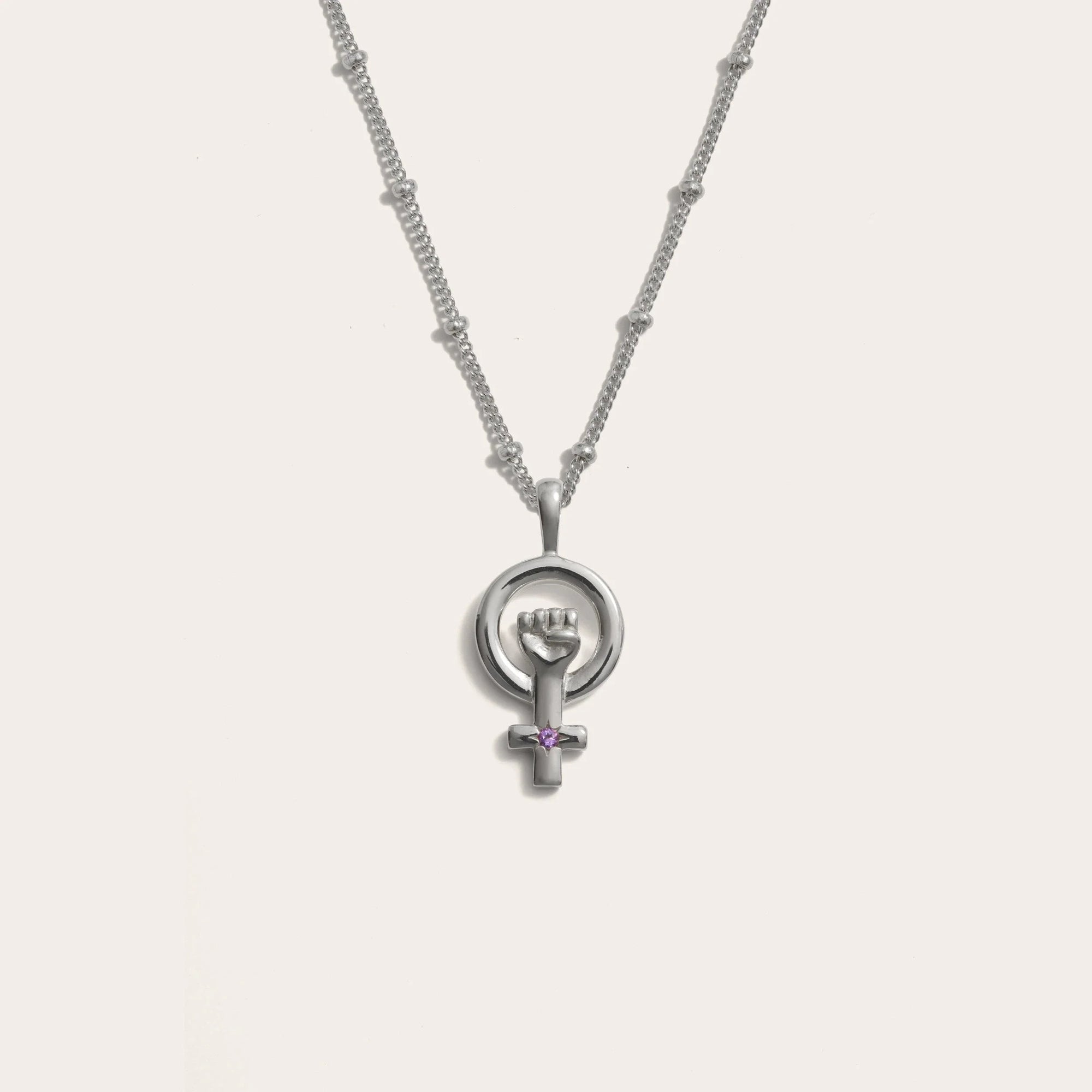 Awe Inspired - Woman Power Necklace - 925 Sterling Silver 20"-22" Saturn Chain