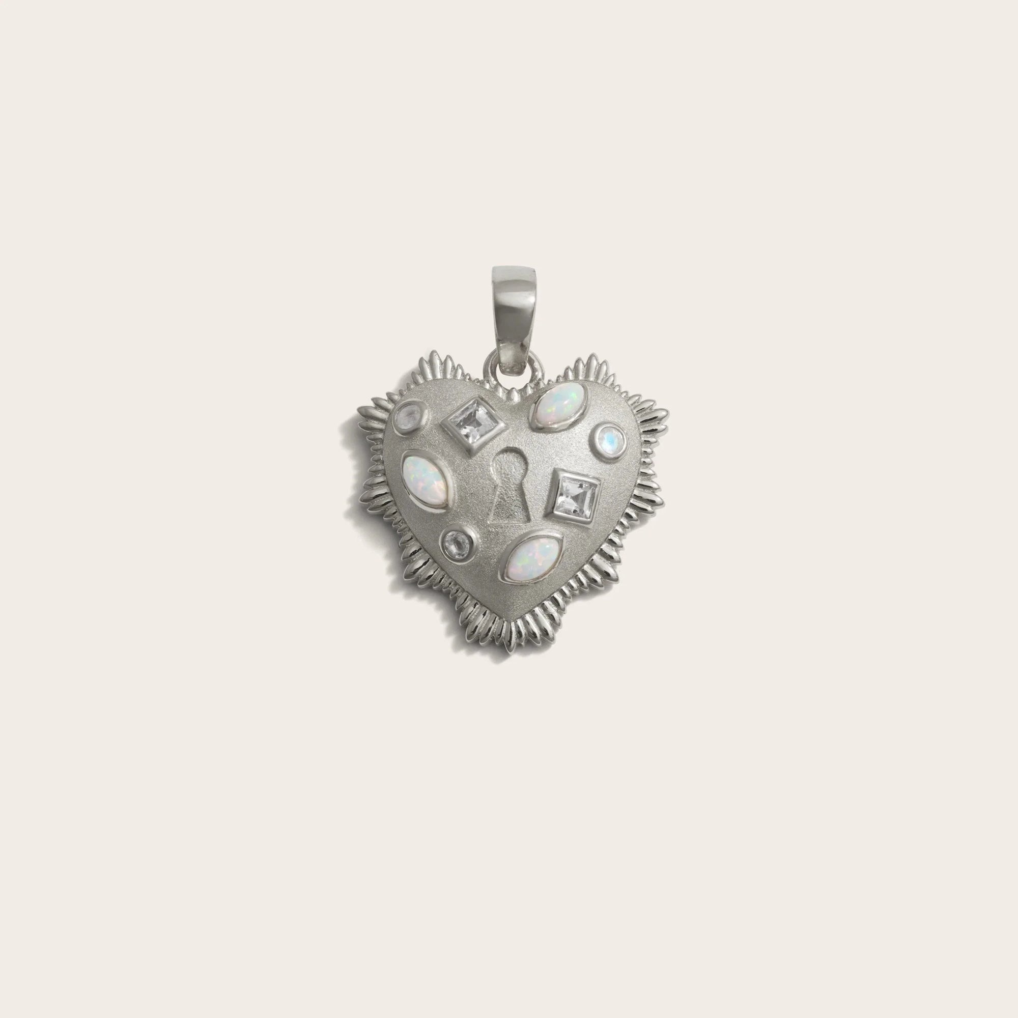 Awe Inspired - Gemstone Locked Radiant Heart Pendant - 925 Sterling Silver