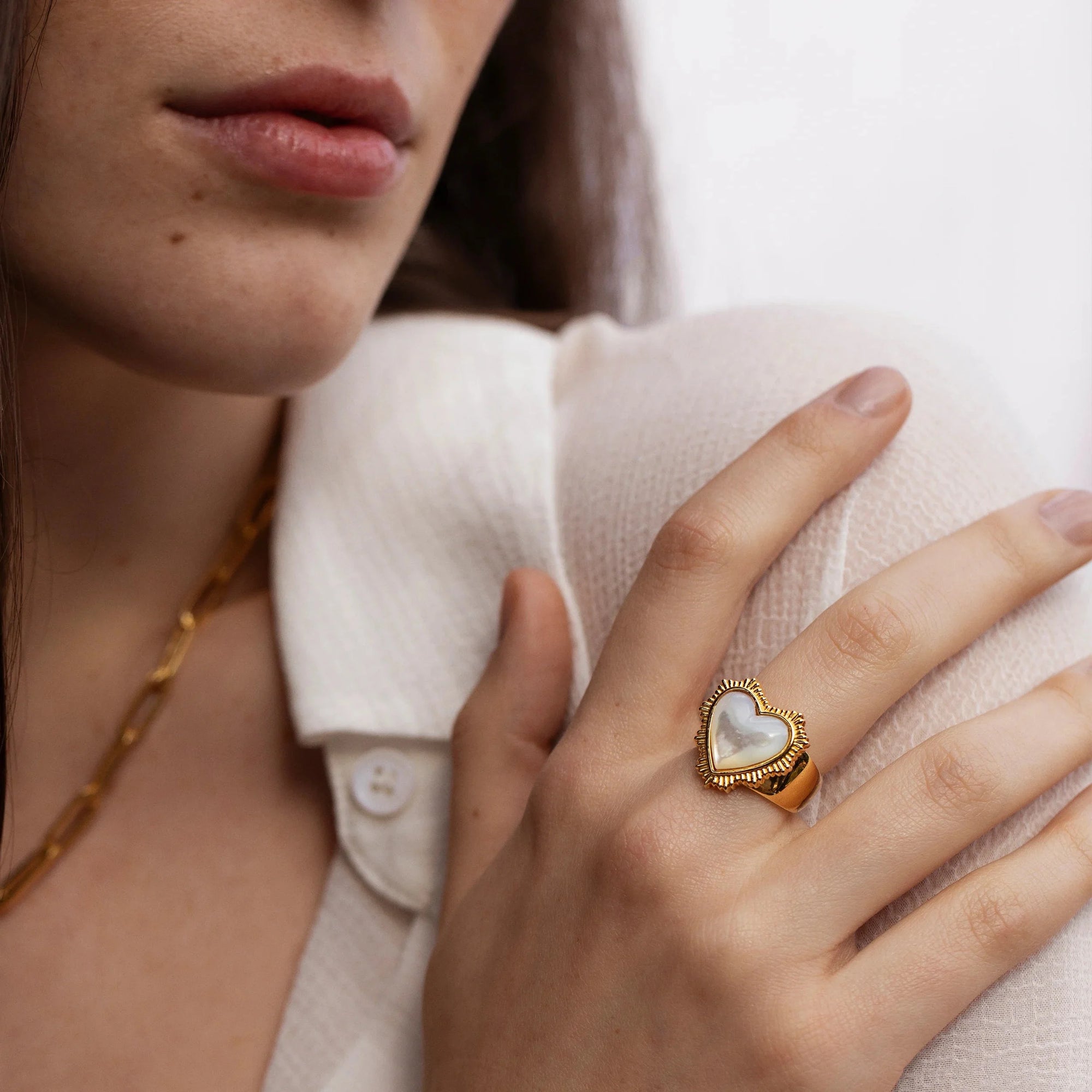 Awe Inspired - Mother of Pearl Radiant Heart Ring -