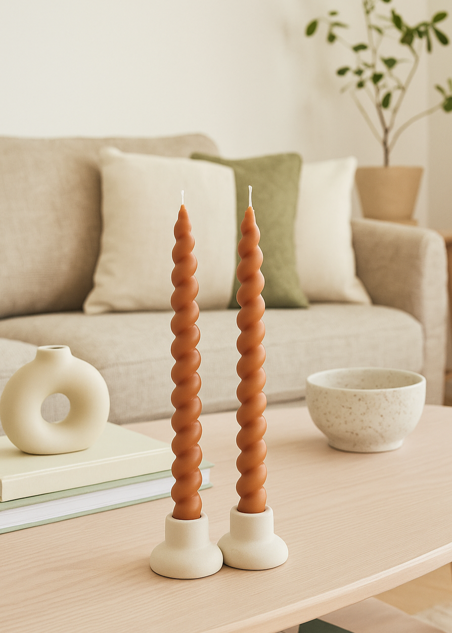 Twisted Taper Candles - Tan