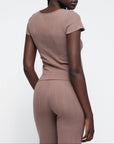 Organic Basics - Pointelle Square Neck Tee - Clay -