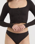 Organic Basics - Pointelle Thong - Black -