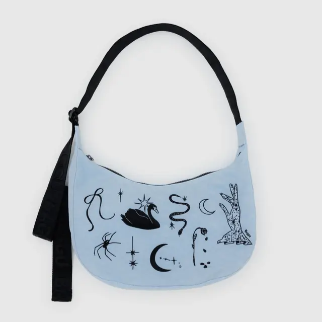 Medium Nylon Crescent Bag - Embroidered Ballet Icons