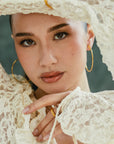 Aiori - Large Thin Hoop Clip On Earrings - Gold Rotating Invisible Resin -