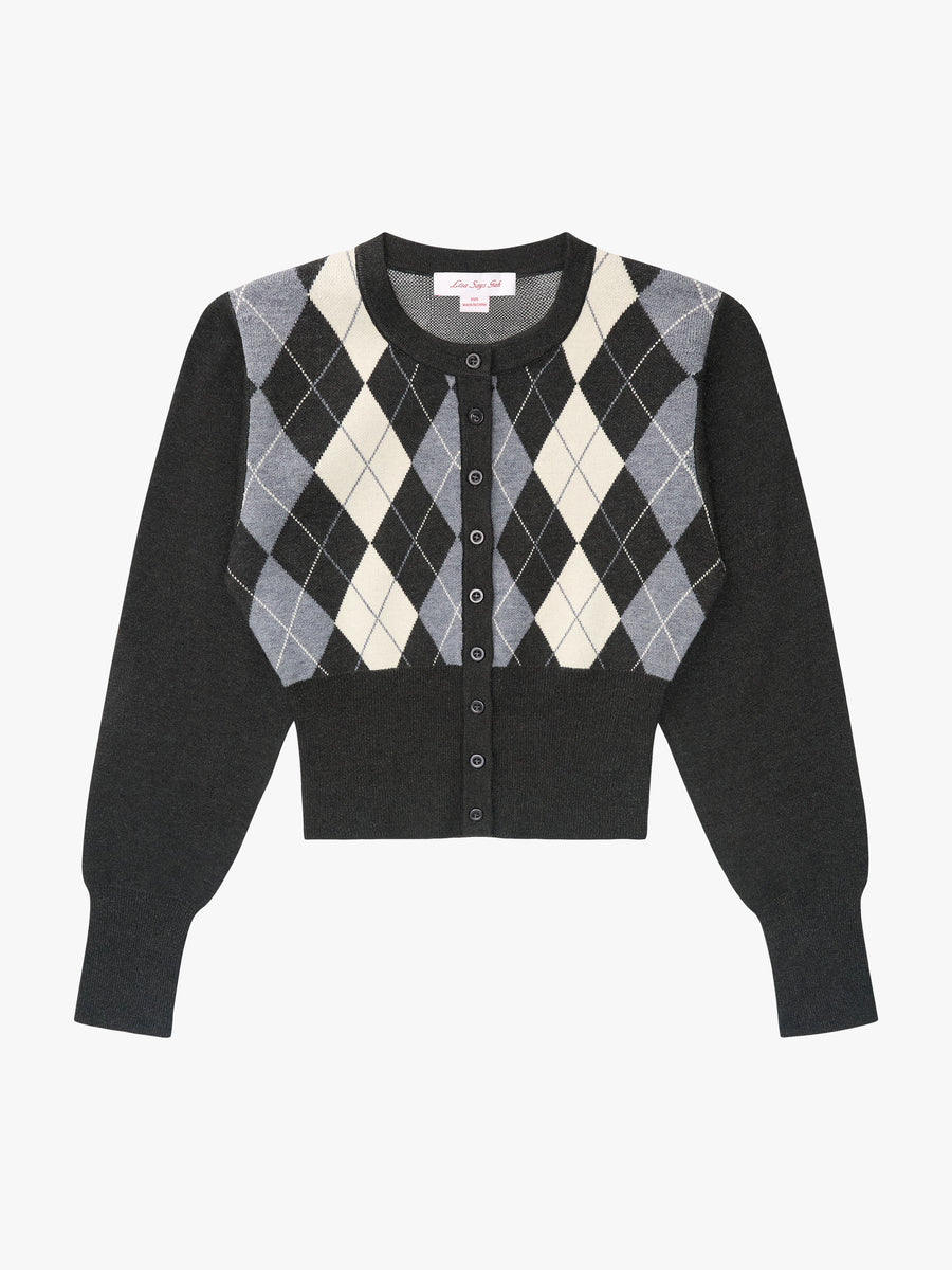 Lisa Says Gah - Cardigans - Emi Cardi - Grey Argyle – offe market