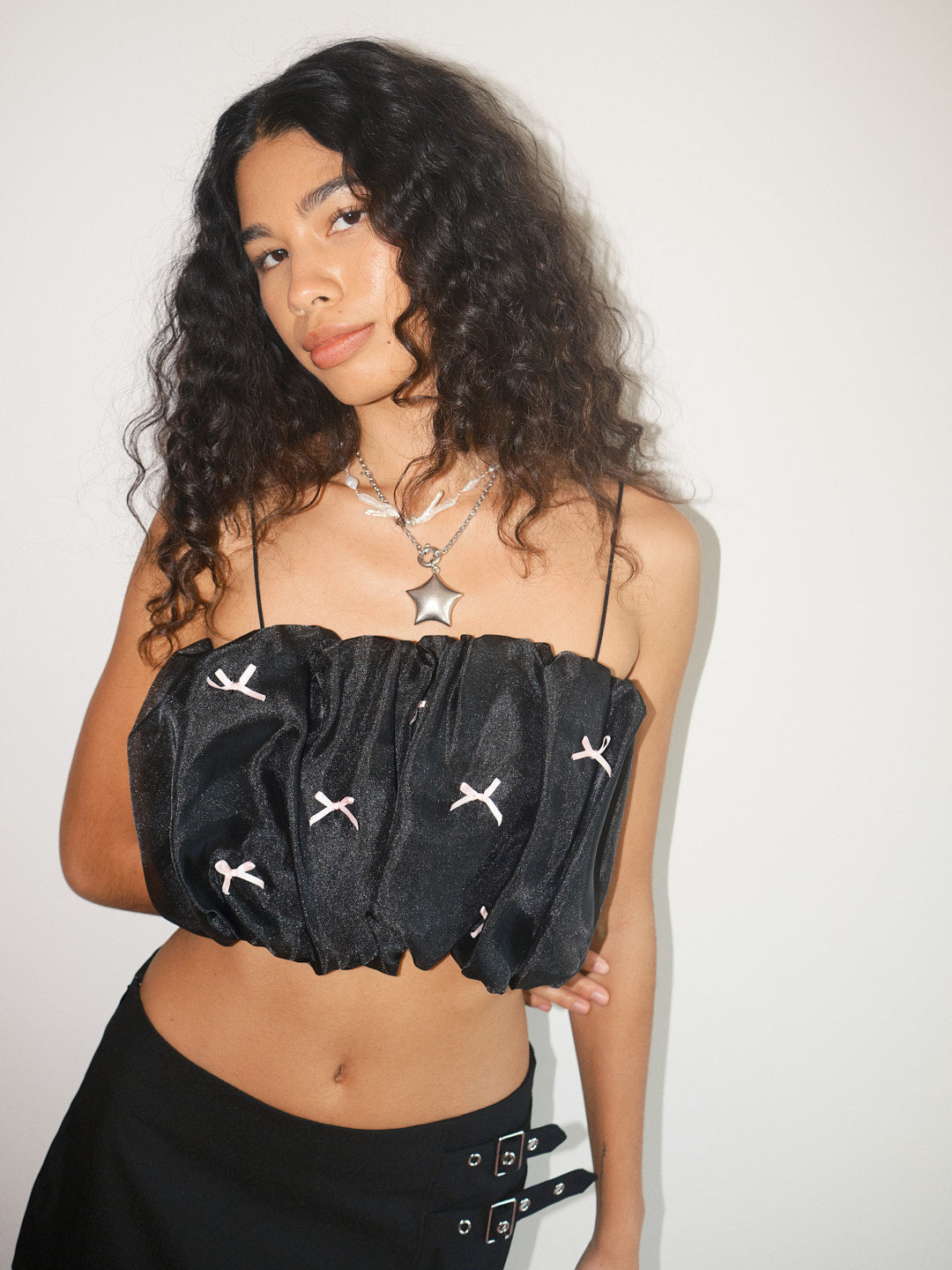 Lisa Says Gah - Tops - Jemma Bubble Top - Black Pink Bow – offe market