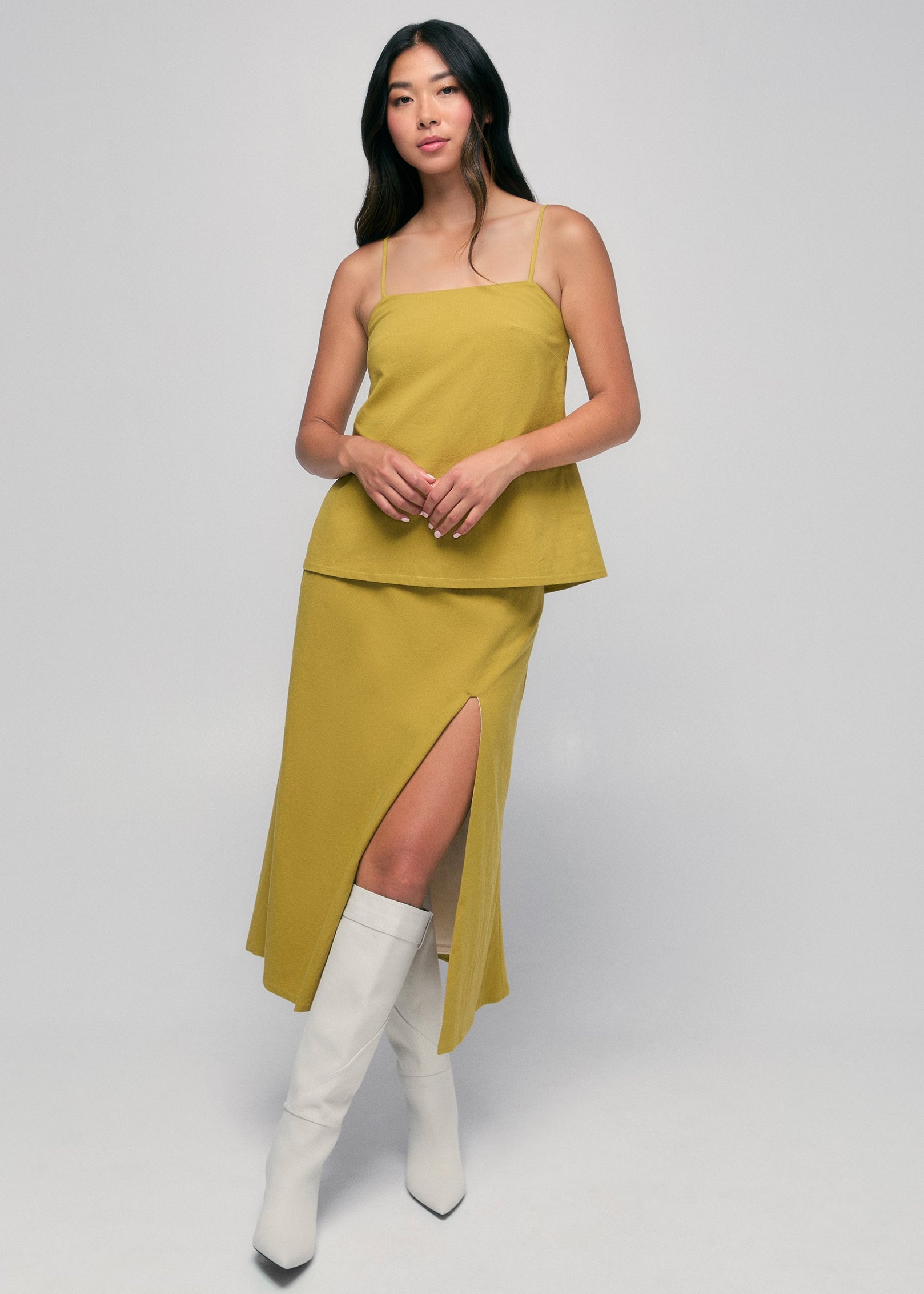 Belted A-Line Skirt - Green