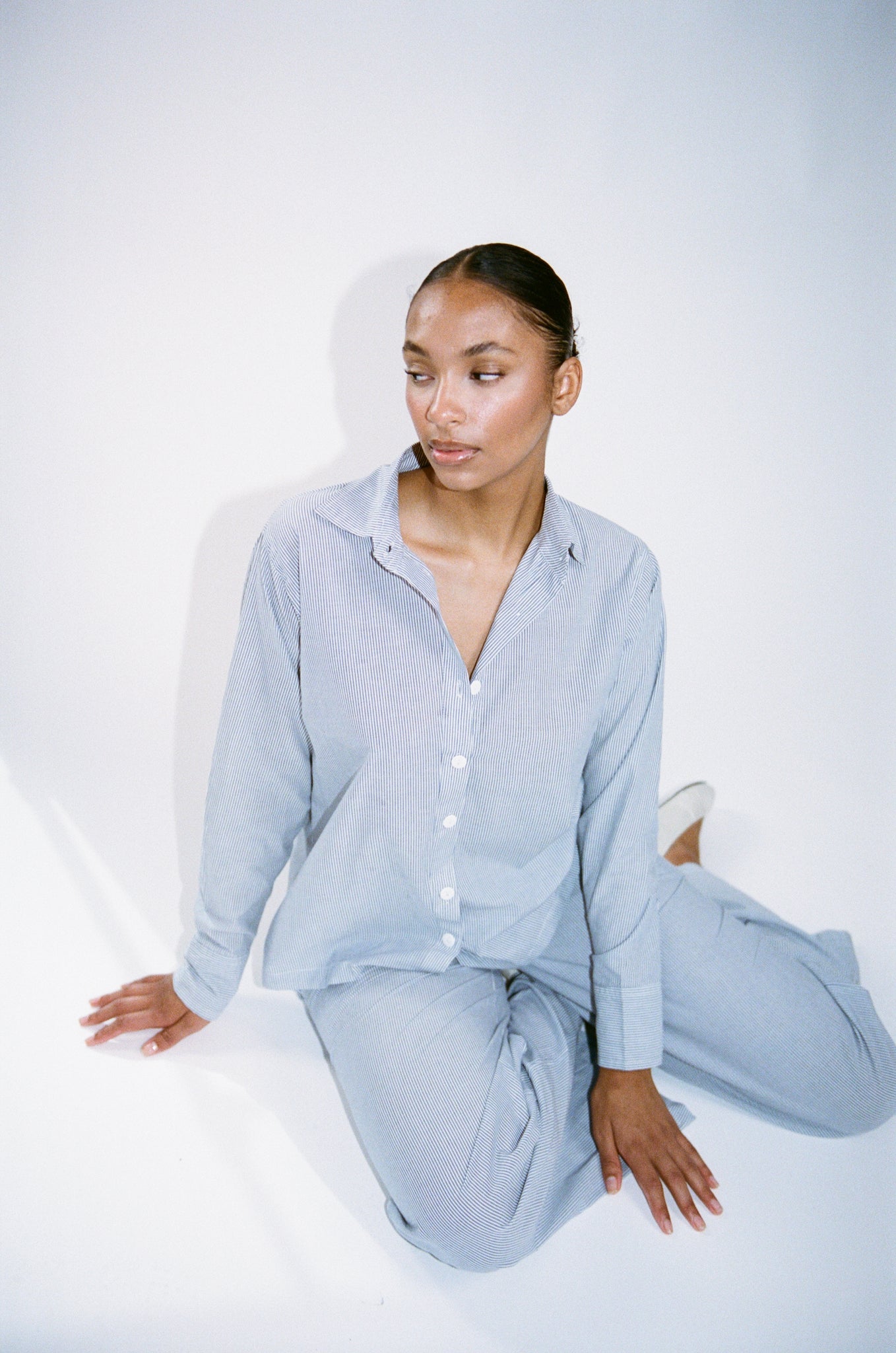 Wildflo Studio - Button Down Shirt Ocean Blue Stripe -