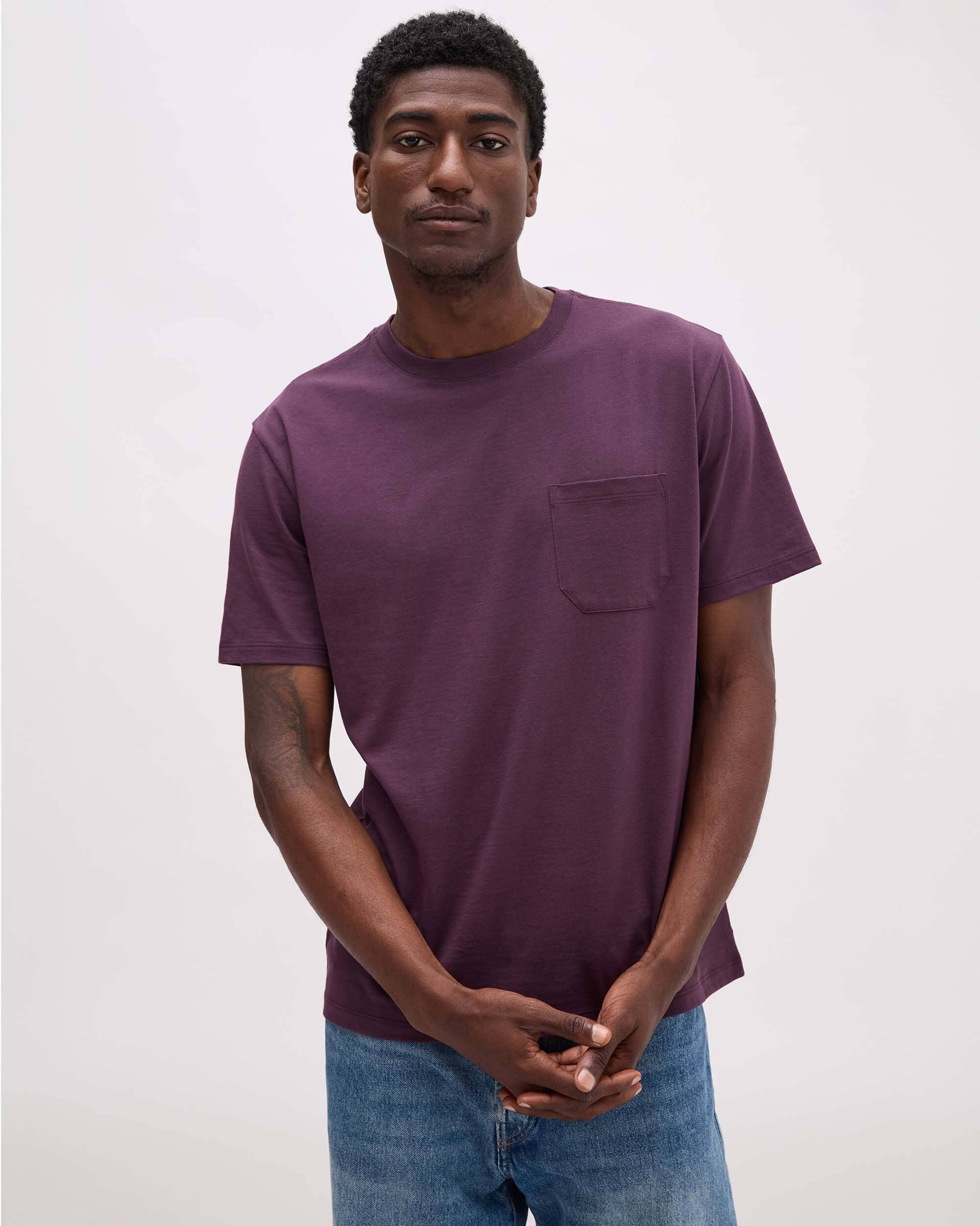 Andie Swim - Mens Pima Pocket Tee - Pima Cotton Jersey - Plum Wine -