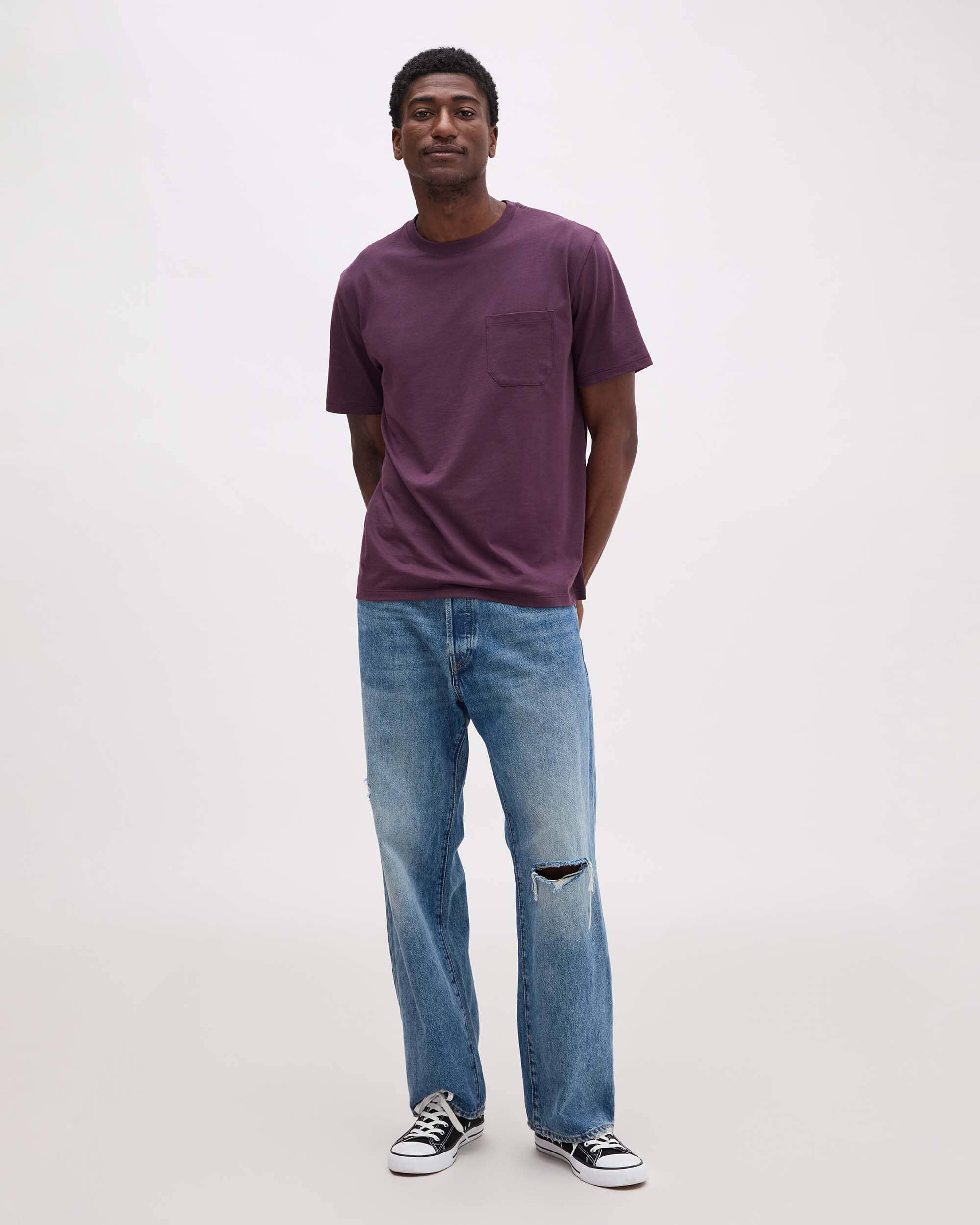 Andie Swim - Mens Pima Pocket Tee - Pima Cotton Jersey - Plum Wine -