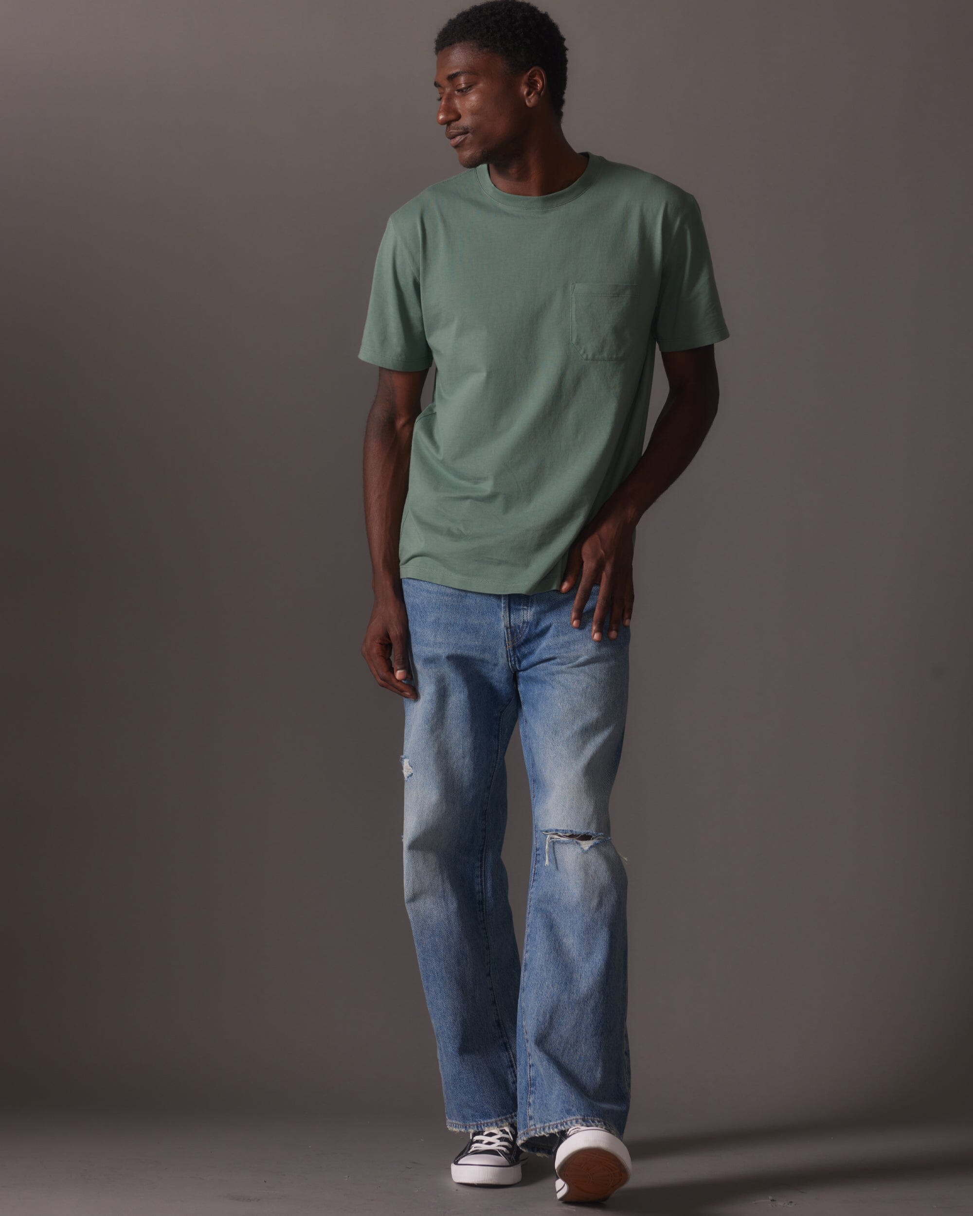 Andie Swim - Mens Pima Pocket Tee - Pima Cotton Jersey - Sage Leaf -