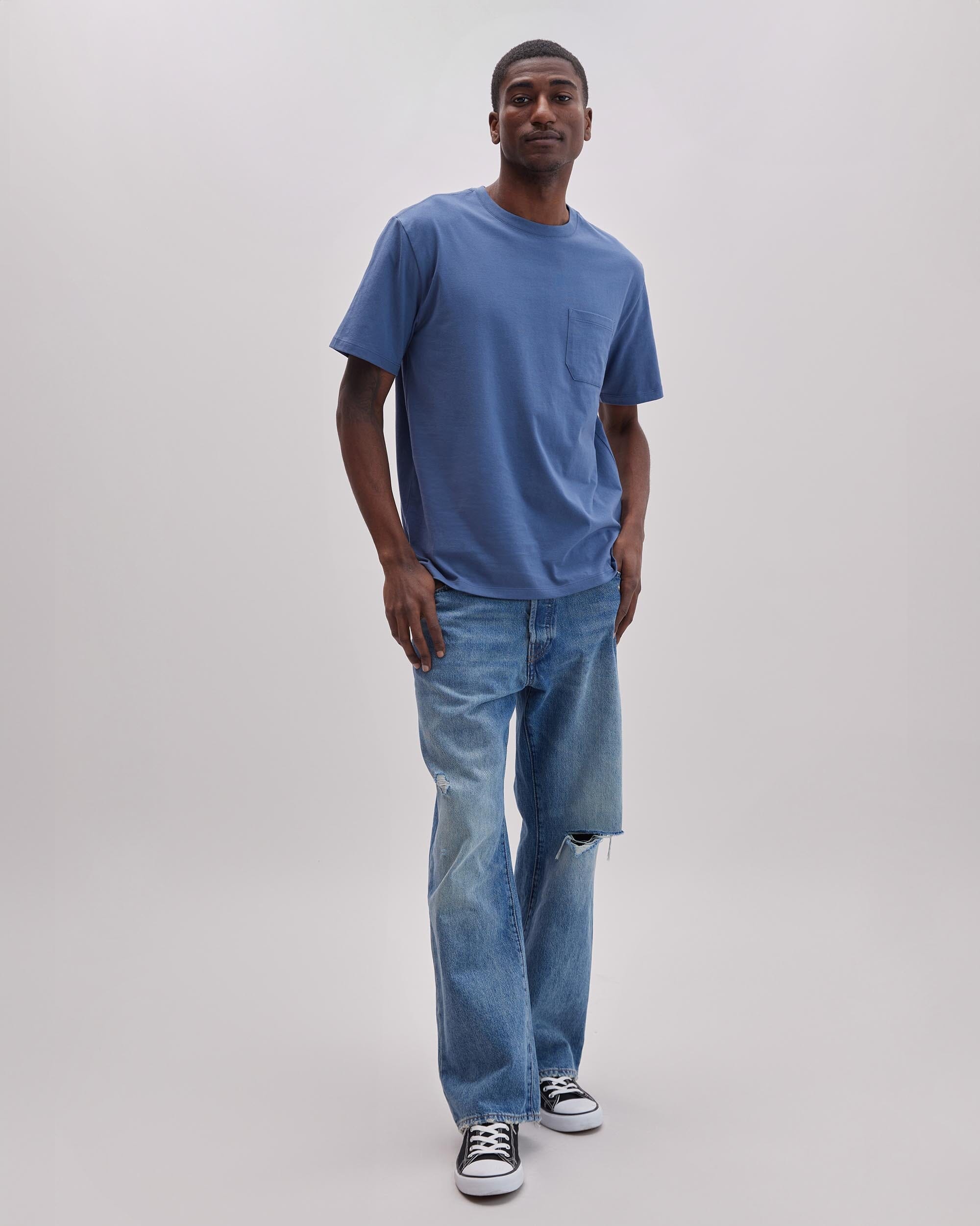 Andie Swim - Mens Pima Pocket Tee - Pima Cotton Jersey - Vintage Indigo -