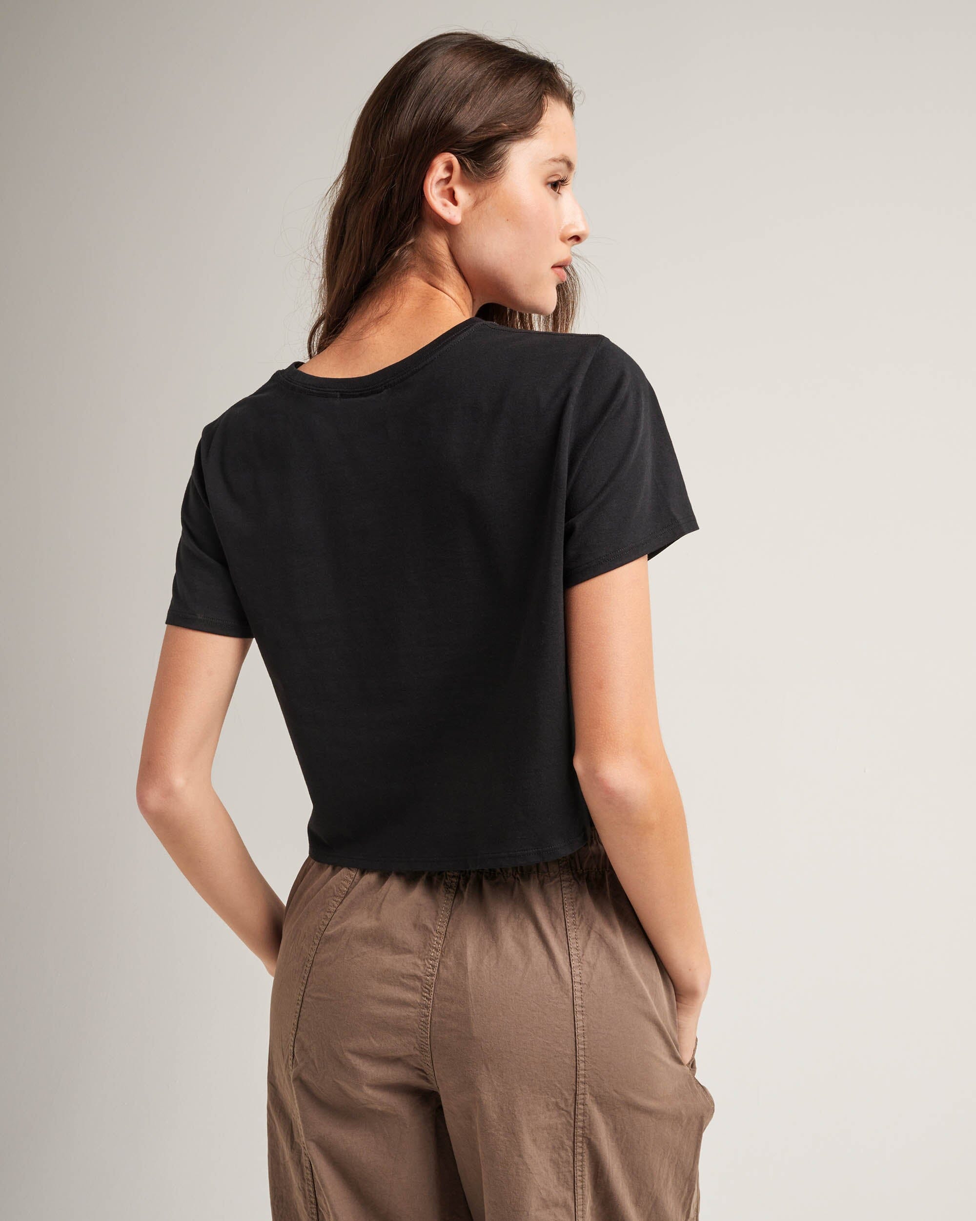 Andie Swim - Womens Pima Boxy Crop Tee - Pima Cotton Jersey - Black -