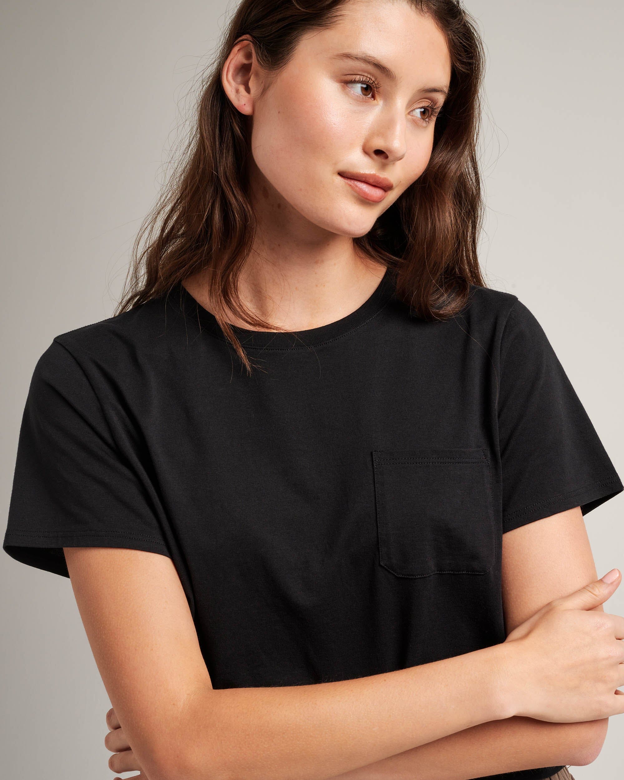 Andie Swim - Womens Pima Boxy Crop Tee - Pima Cotton Jersey - Black -
