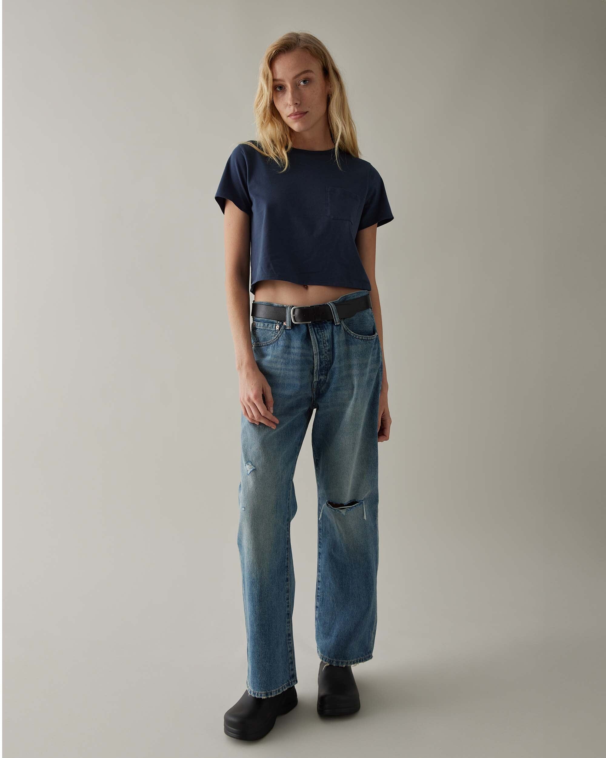 Andie Swim - Womens Pima Boxy Crop Tee - Pima Cotton Jersey - Blue Nights -