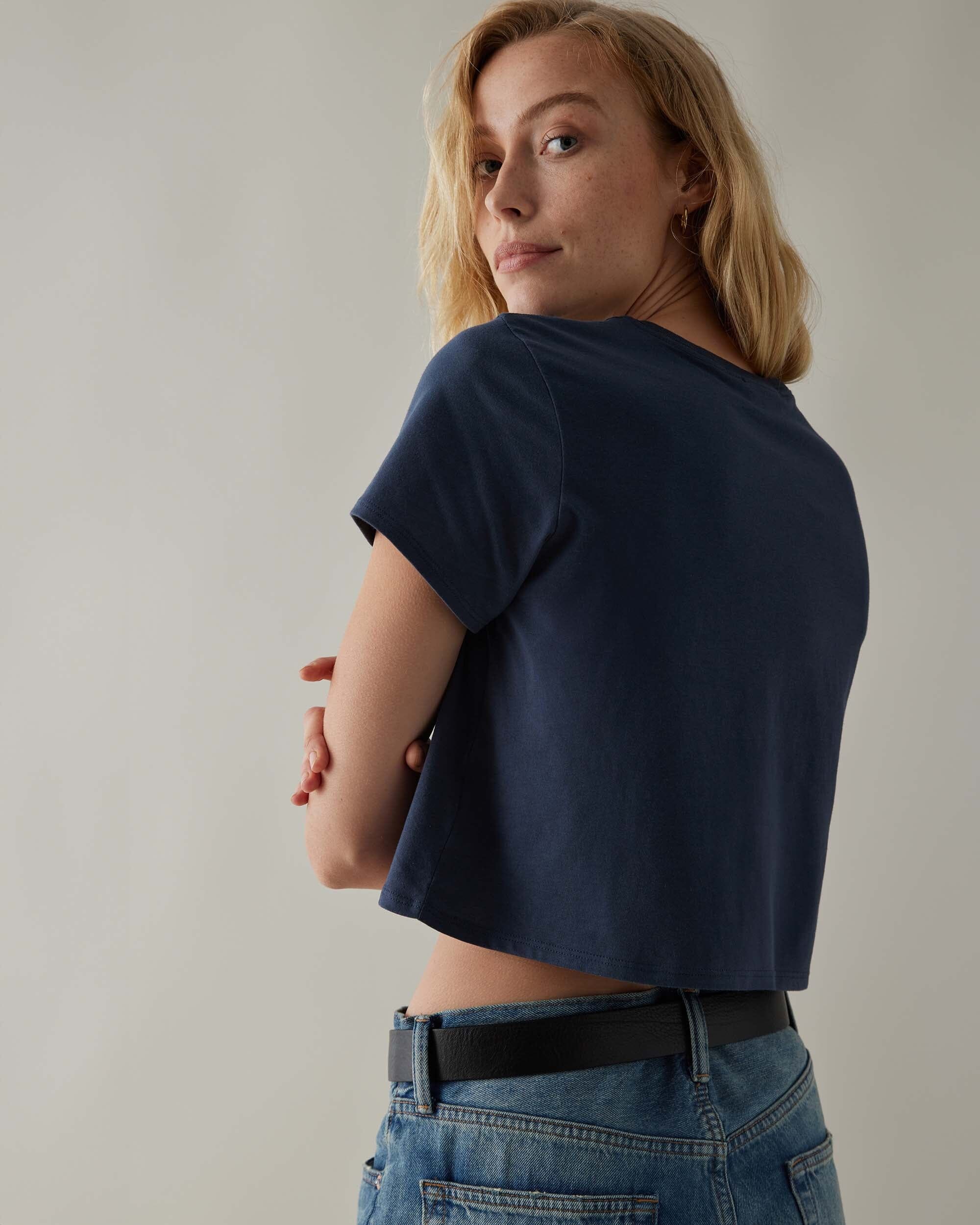 Andie Swim - Womens Pima Boxy Crop Tee - Pima Cotton Jersey - Blue Nights -