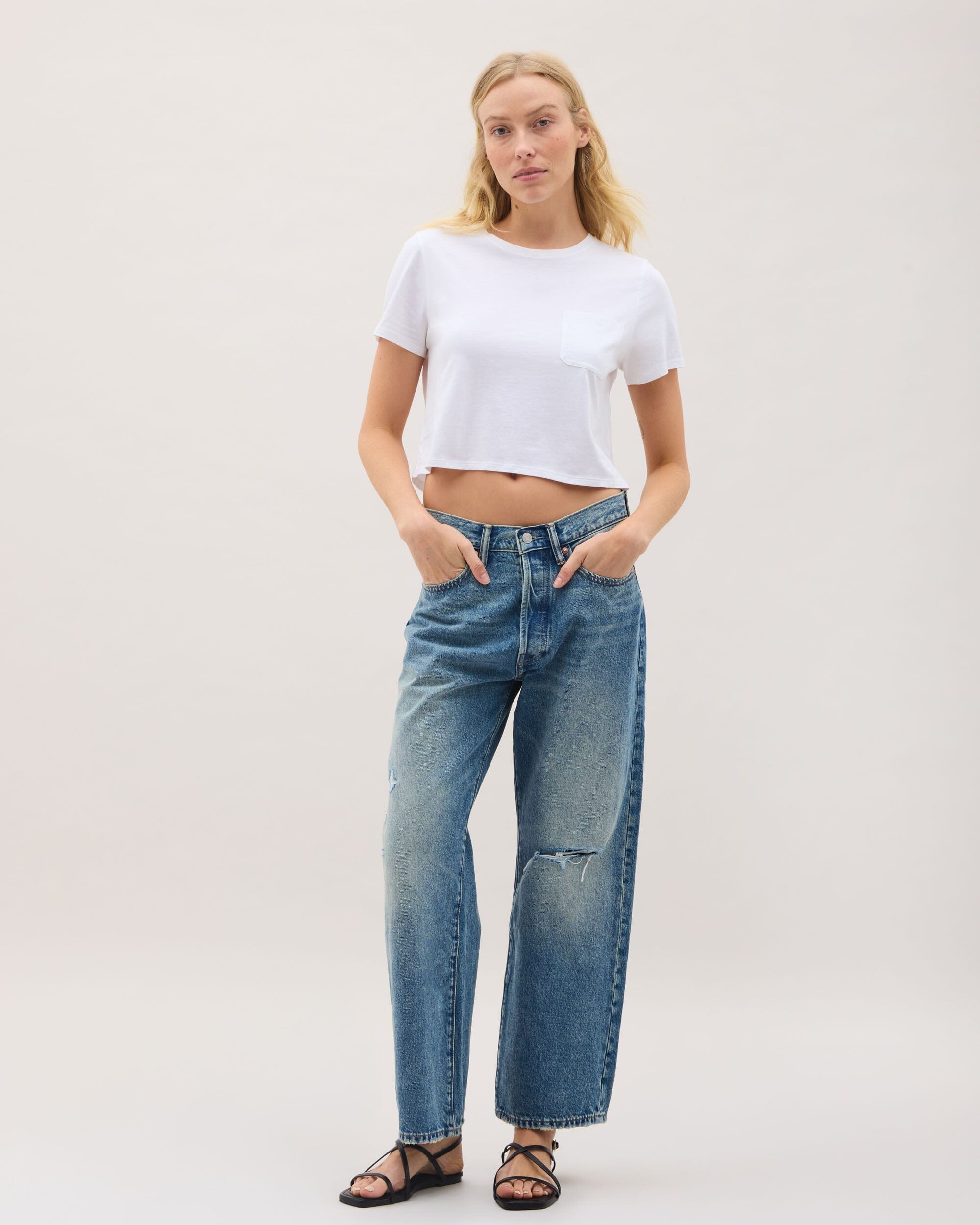 Andie Swim - Womens Pima Boxy Crop Tee - Pima Cotton Jersey - White -