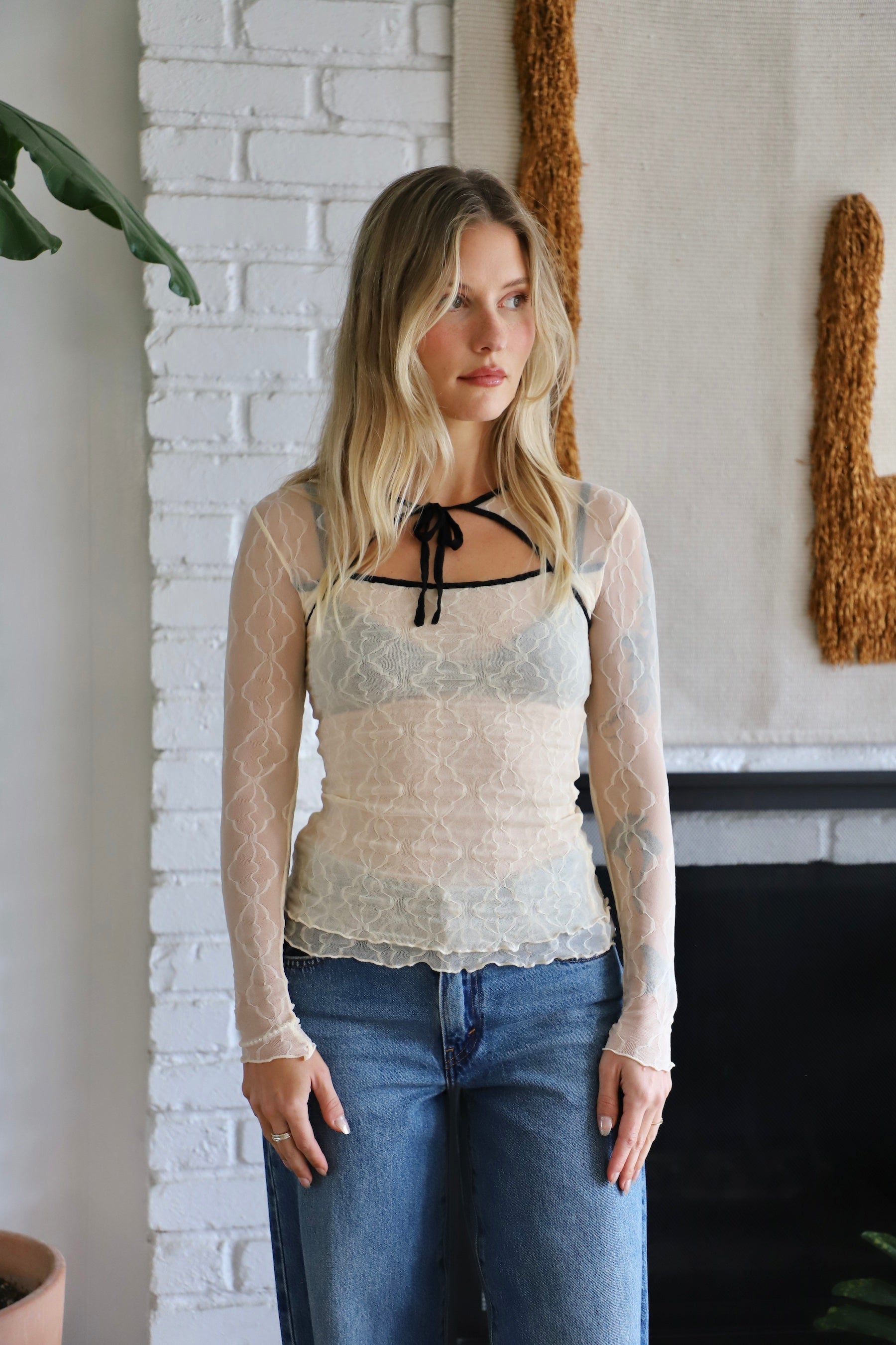 Find Me Now - Mariposa Long Sleeve Bow Tee - Piped Cloud -