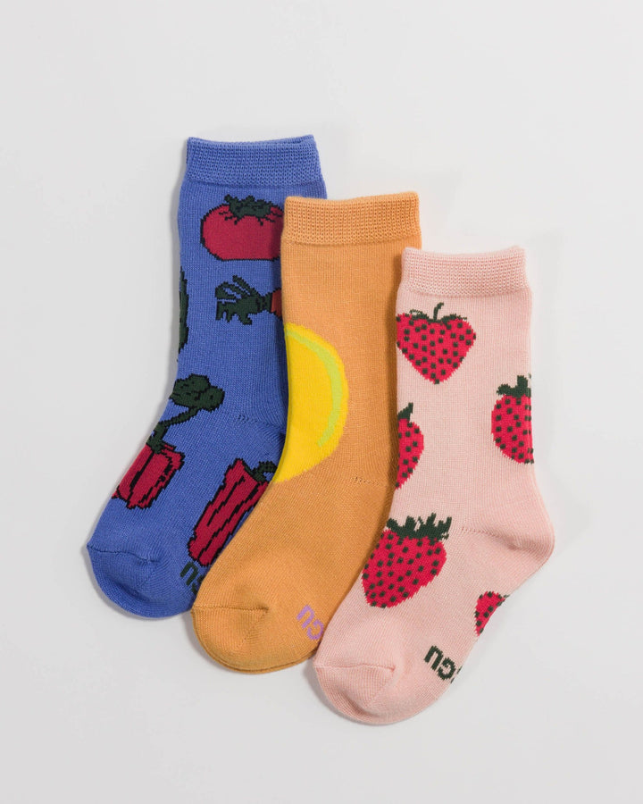 Kids Crew Sock Set of 3 - Fruits & Veggies - offe market