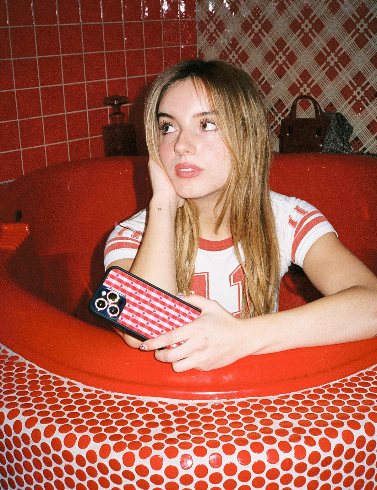 Wildflower - Gingham Hearts - Red iPhone Case -