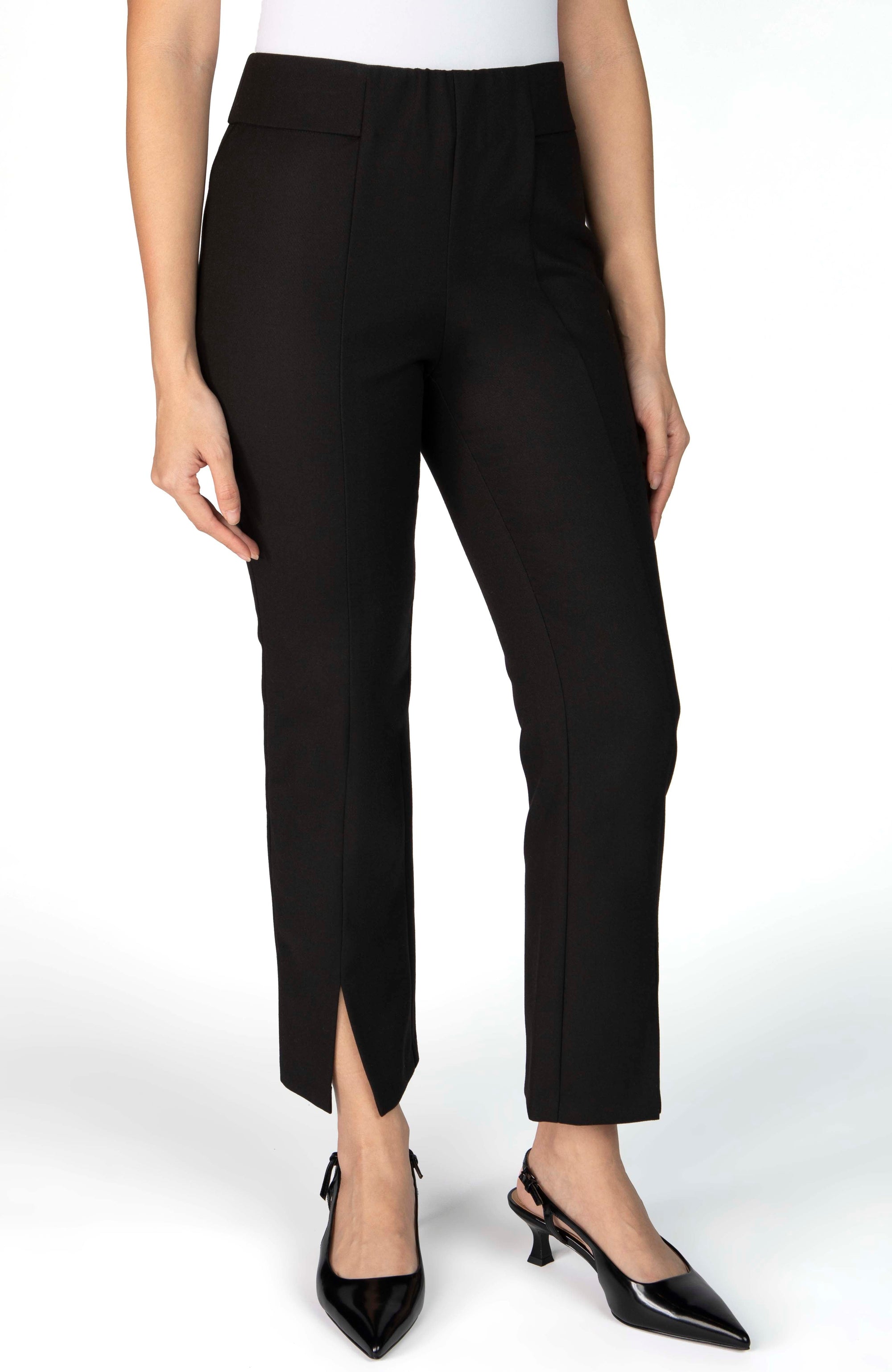 Nelle Atelier - The Phillip Petite High Waisted Slit Pant - Onyx -