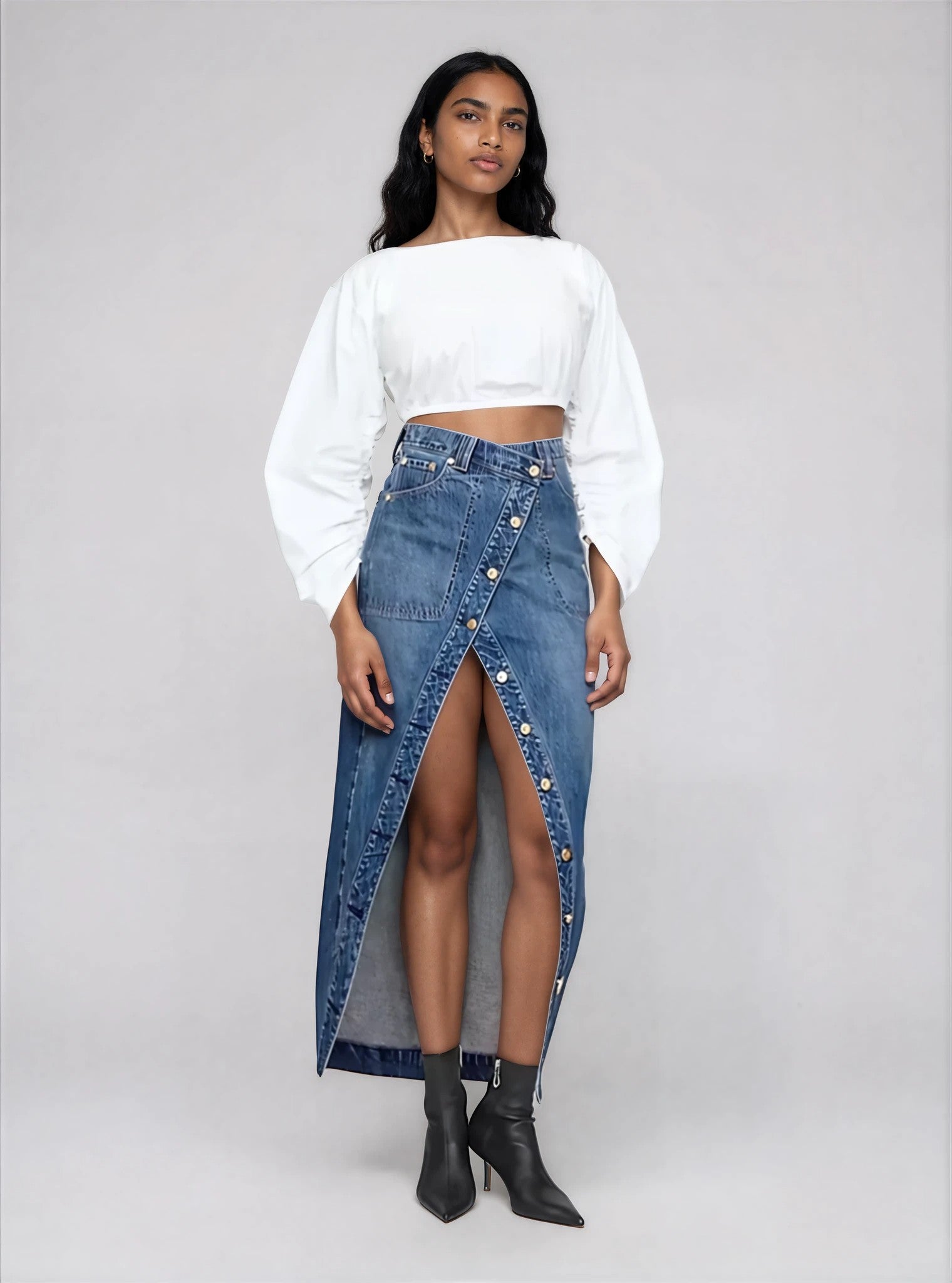 Cult Gaia x Gap - Asymmetrical Denim Maxi Skirt - Medium Indigo -