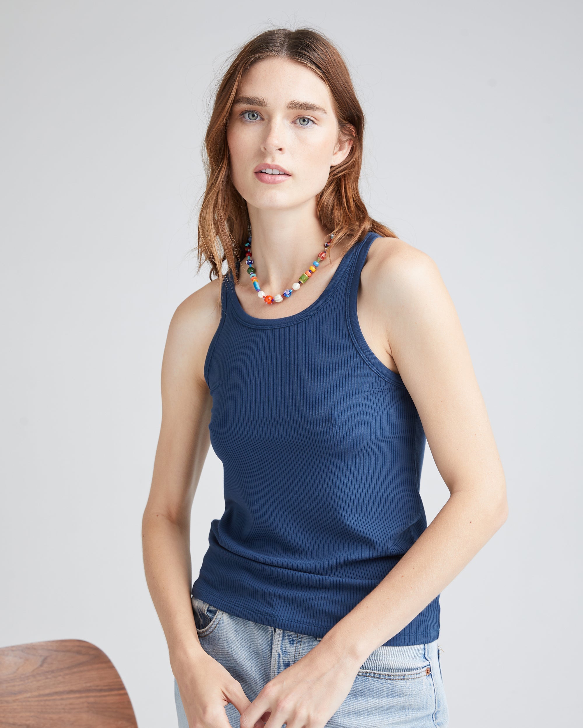 Andie Swim - Womens Vintage Rib Tank - Lyocell Rib Knit - Moonlit Ocean -