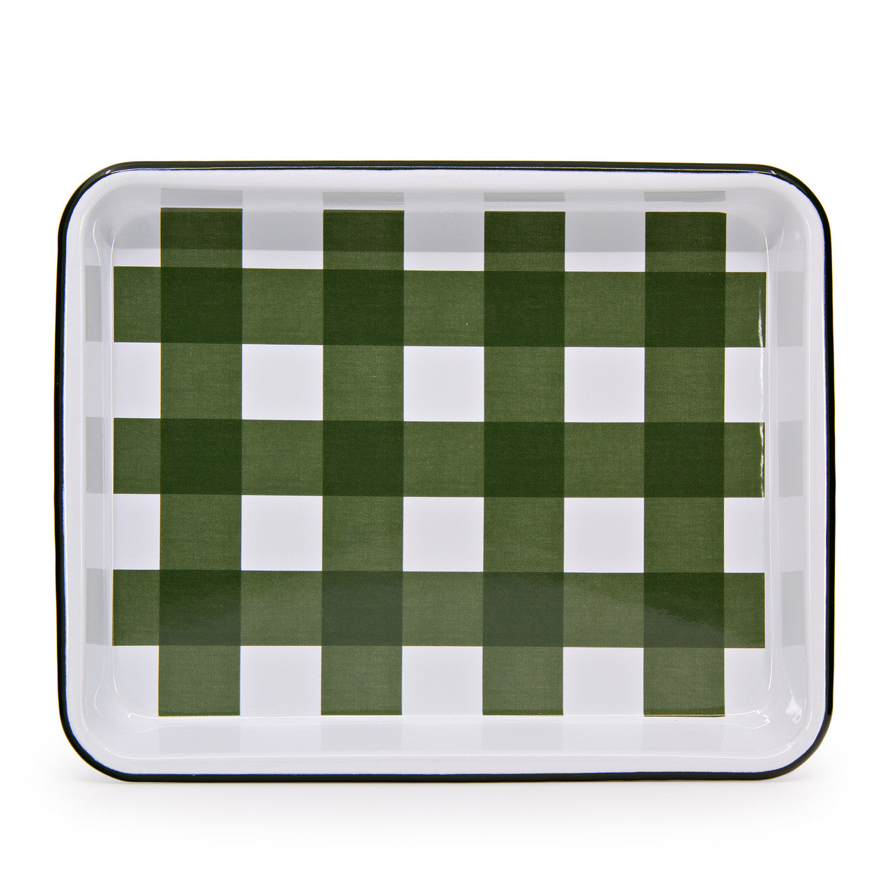 Crow Canyon Home - Max Humphrey x CCH Gingham Small Rectangle Tray, Forest Green -