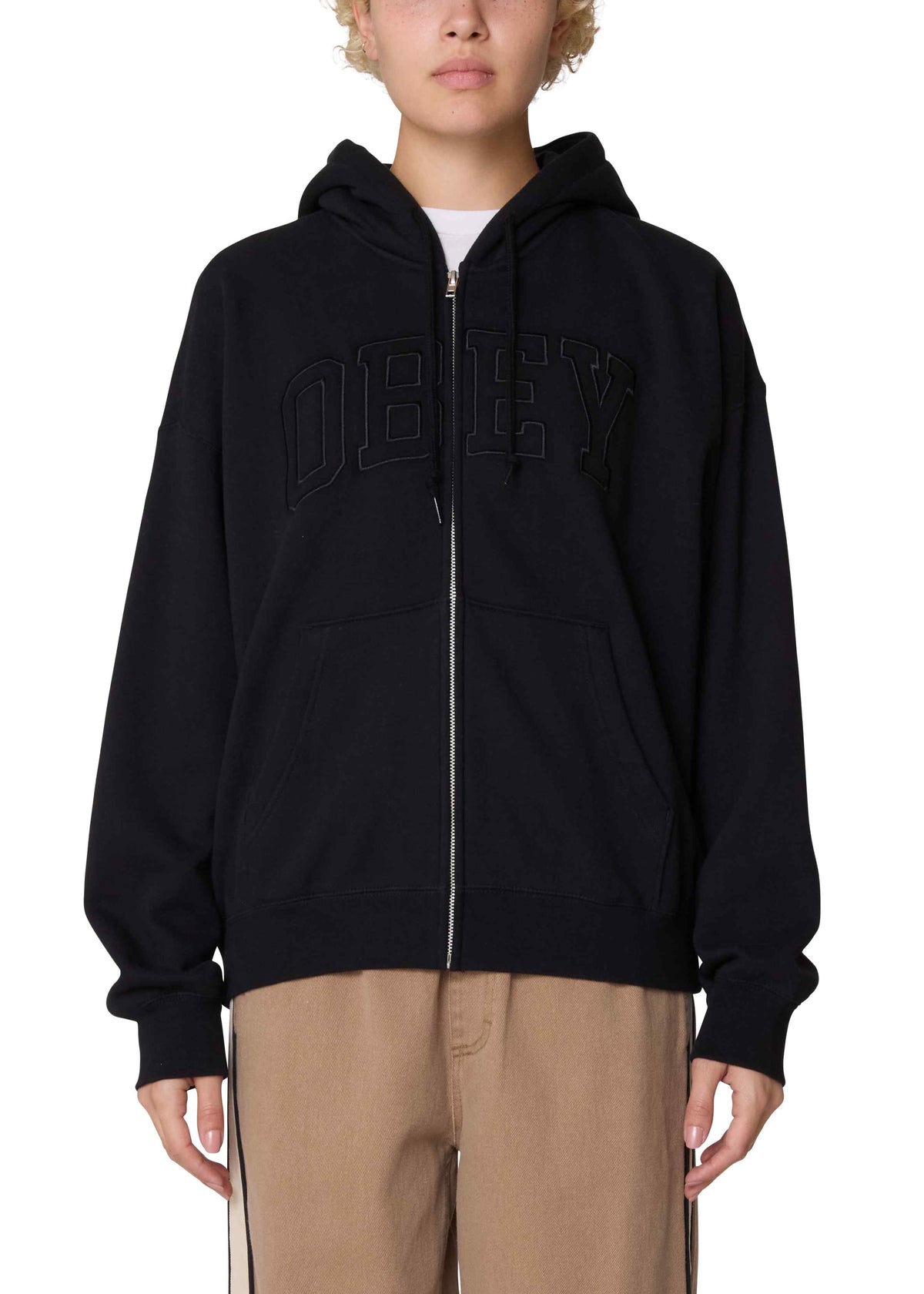 Obey - Collegiate Baggy Relaxed Zip Hoodie - Digital Black -