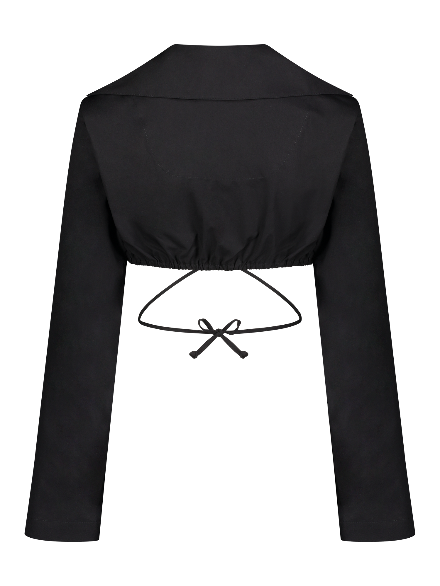 Long Sleeve Spread Collar Crop Top - Black - offe market