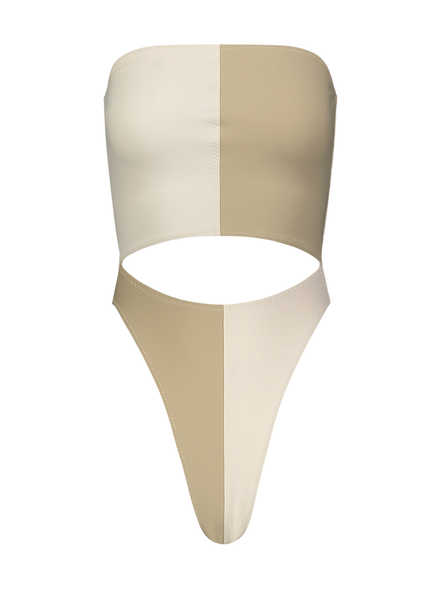Daria Colorblock Cutout One Piece - Cream/Oatmeal - offe market