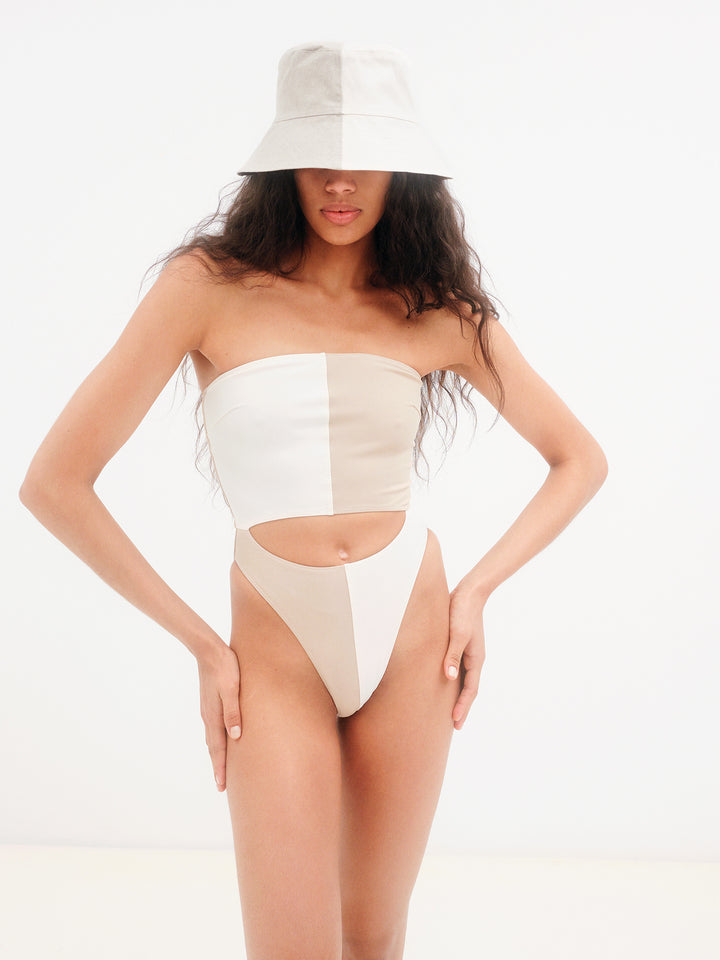 Daria Colorblock Cutout One Piece - Cream/Oatmeal - offe market
