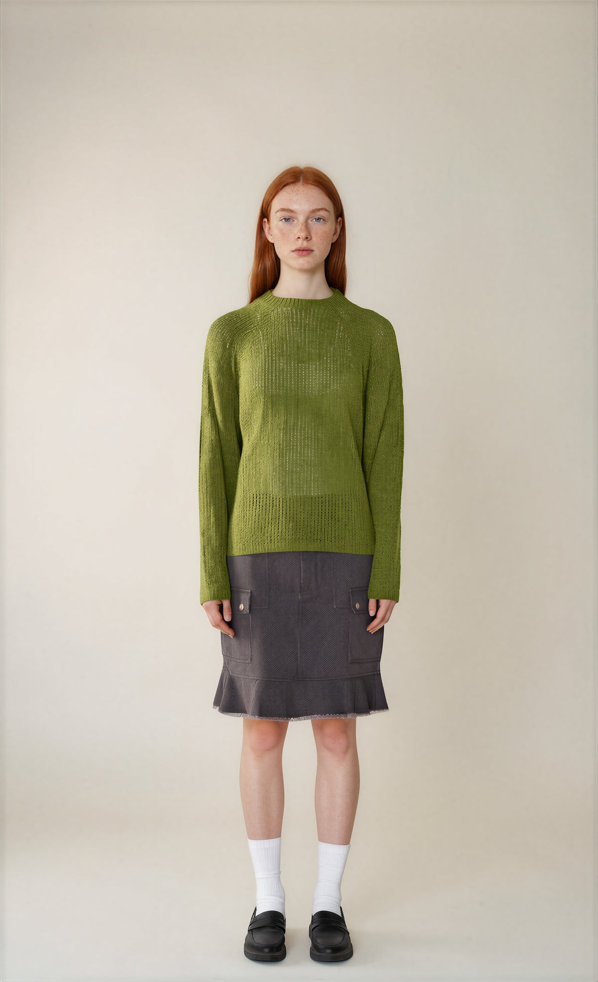Obey - Talia Open Knit Raglan - Pesto -