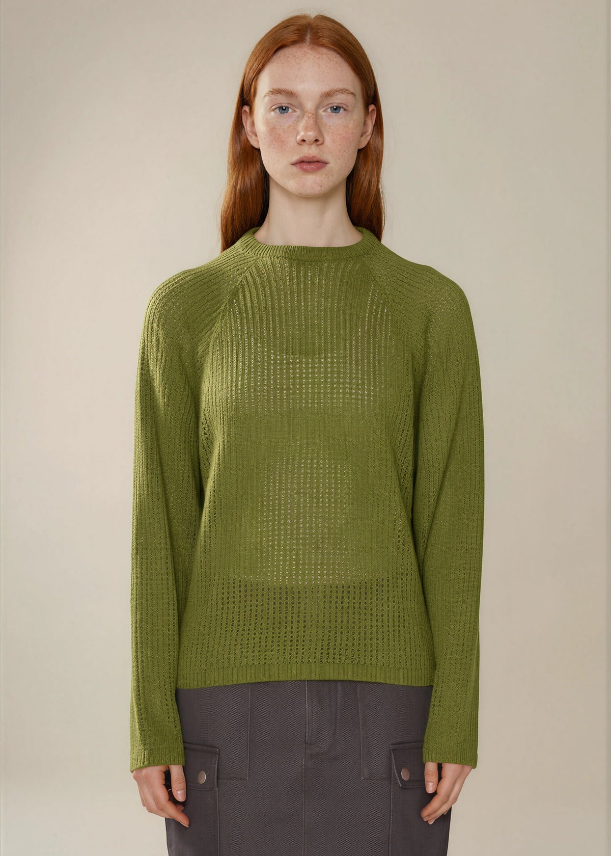 Obey - Talia Open Knit Raglan - Pesto -