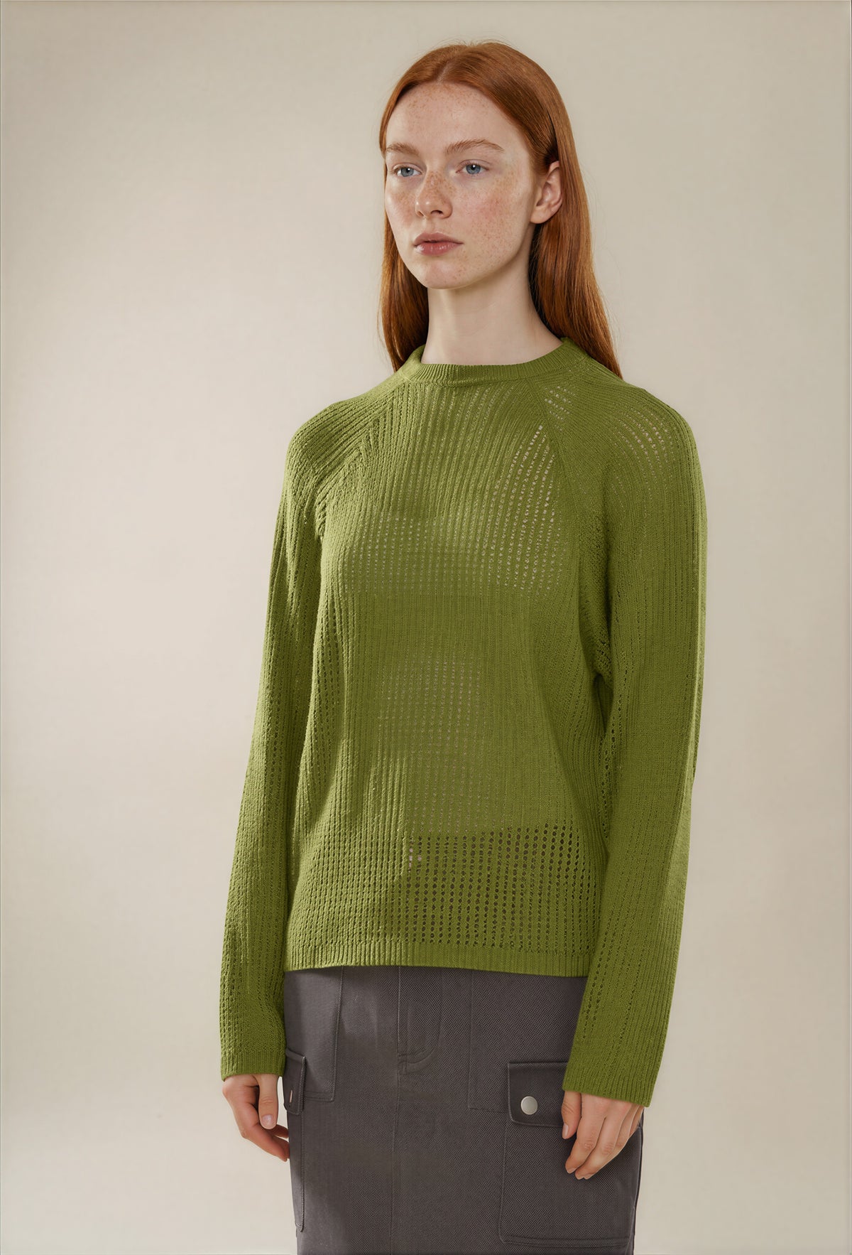 Obey - Talia Open Knit Raglan - Pesto -