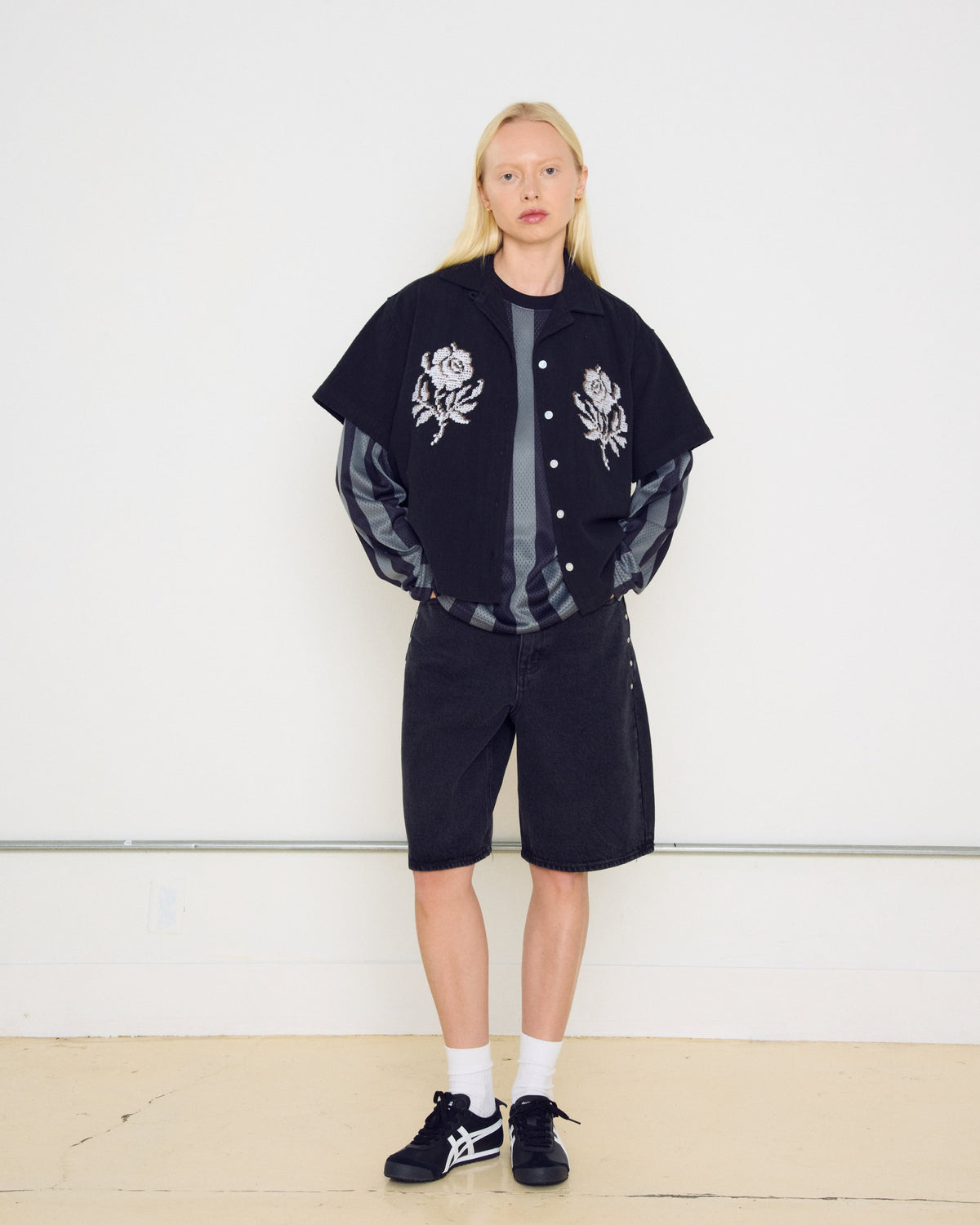 Obey - Roses Embellished Short Sleeve Shirt - Off Black -