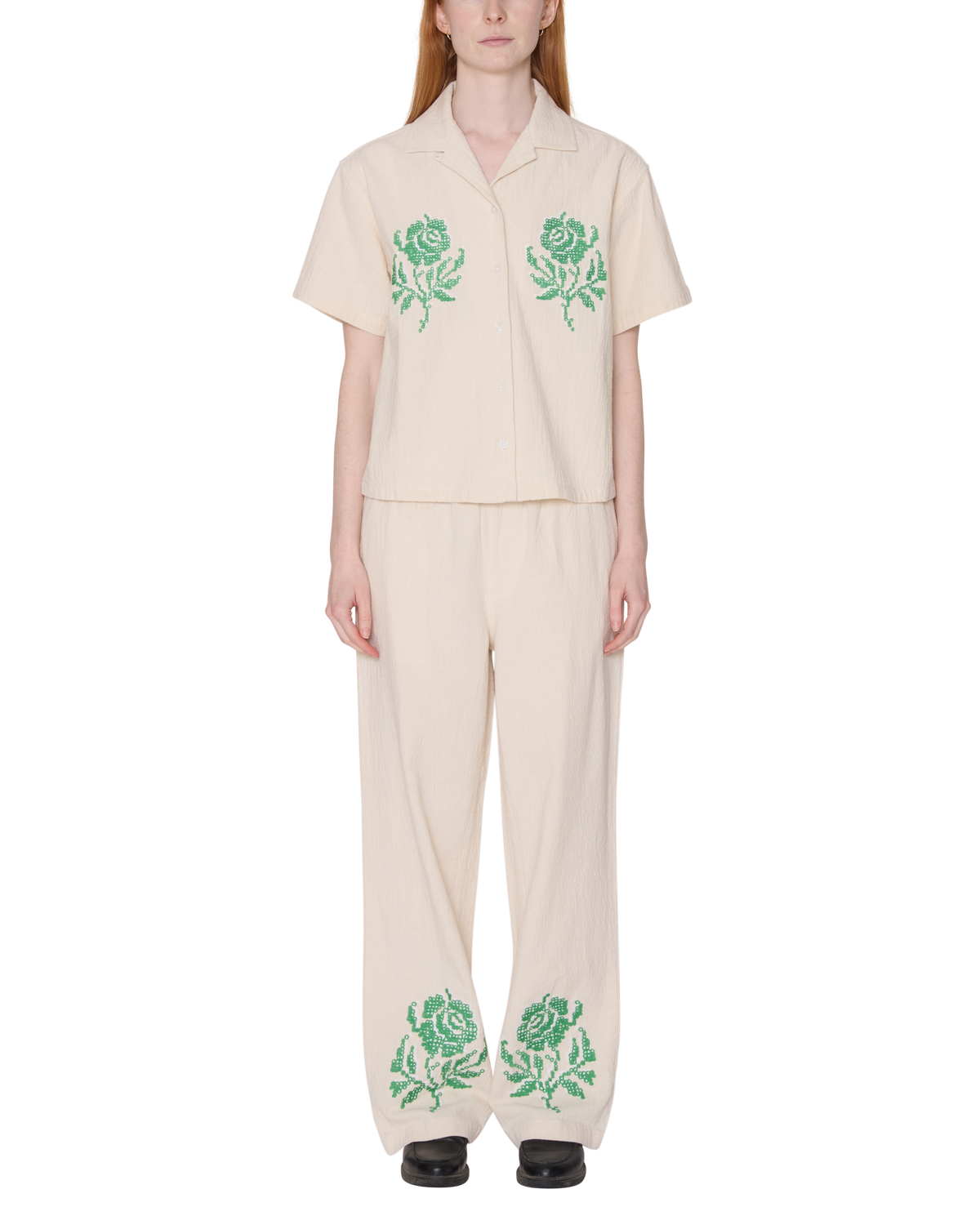 Obey - Roses Embellished Short Sleeve Shirt - Natural -