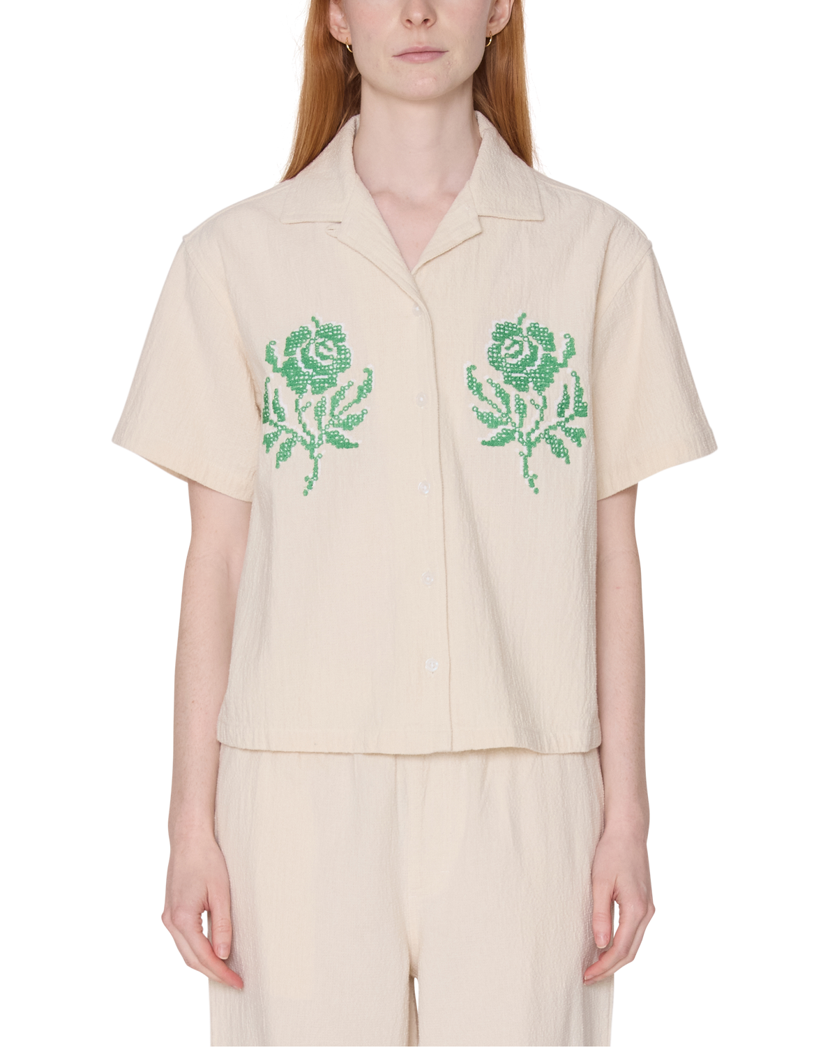 Obey - Roses Embellished Short Sleeve Shirt - Natural -