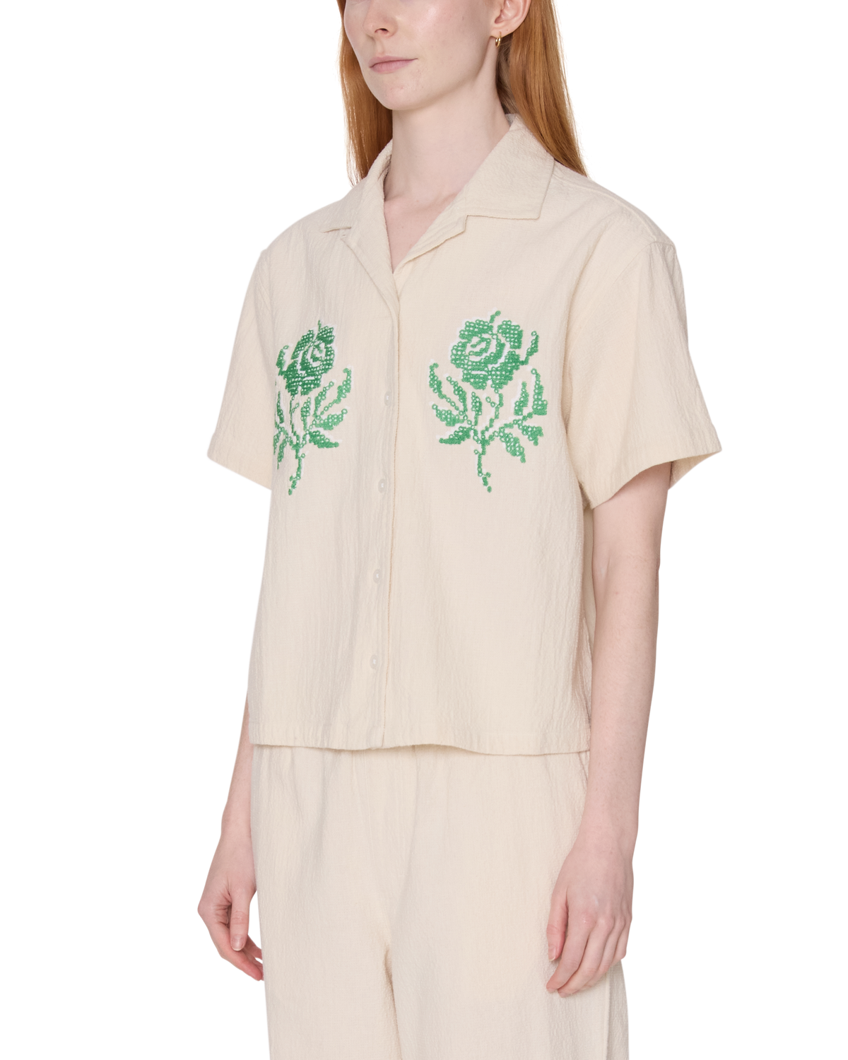 Obey - Roses Embellished Short Sleeve Shirt - Natural -