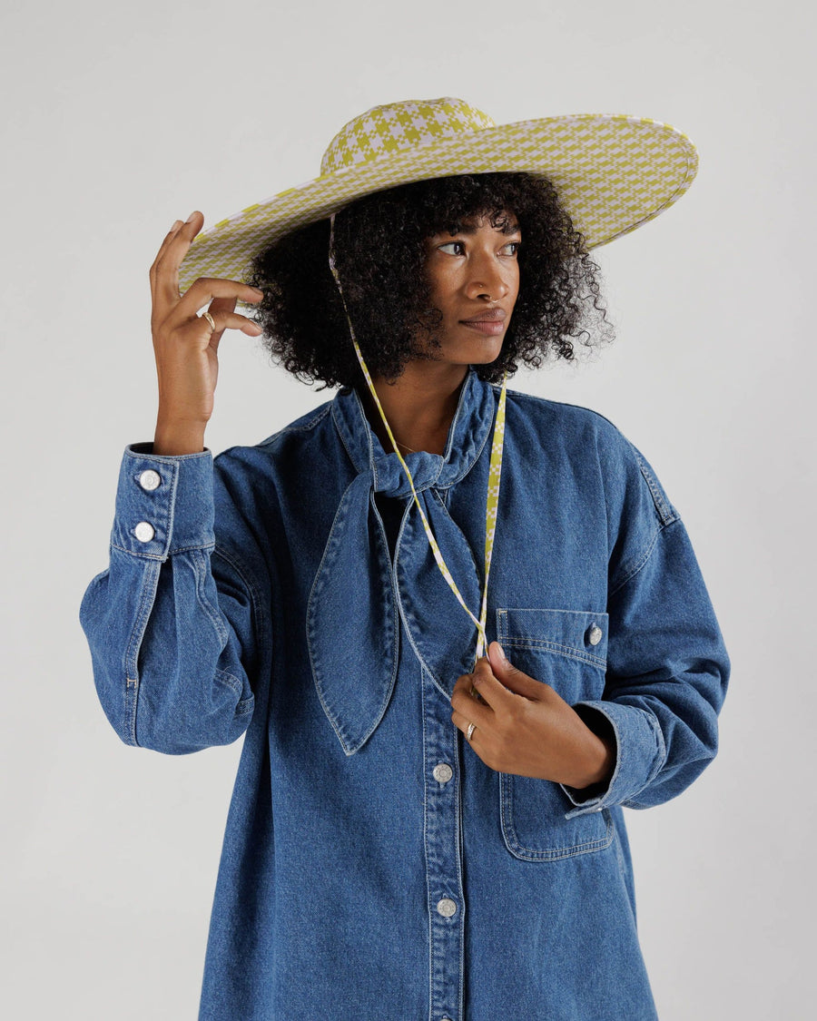 Packable Sun Hat - Pink Pistachio Pixel Gingham