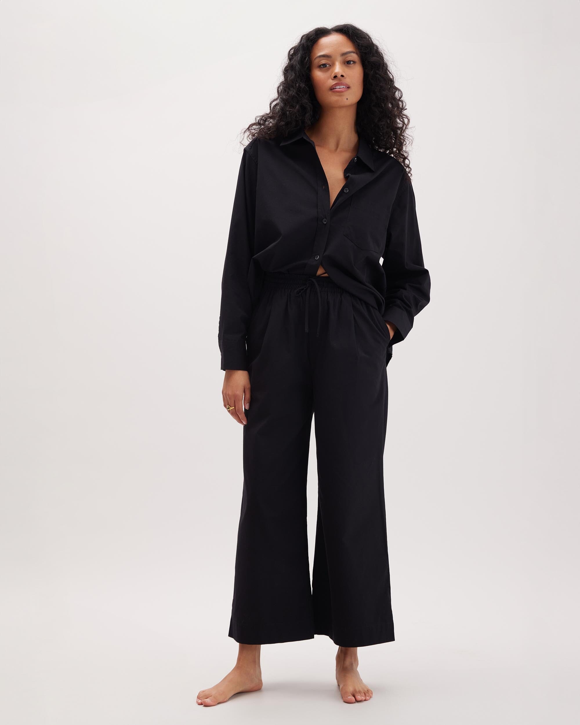 Andie Swim - Womens Venice Drawstring Pant - Cotton Rayon Woven - Black -