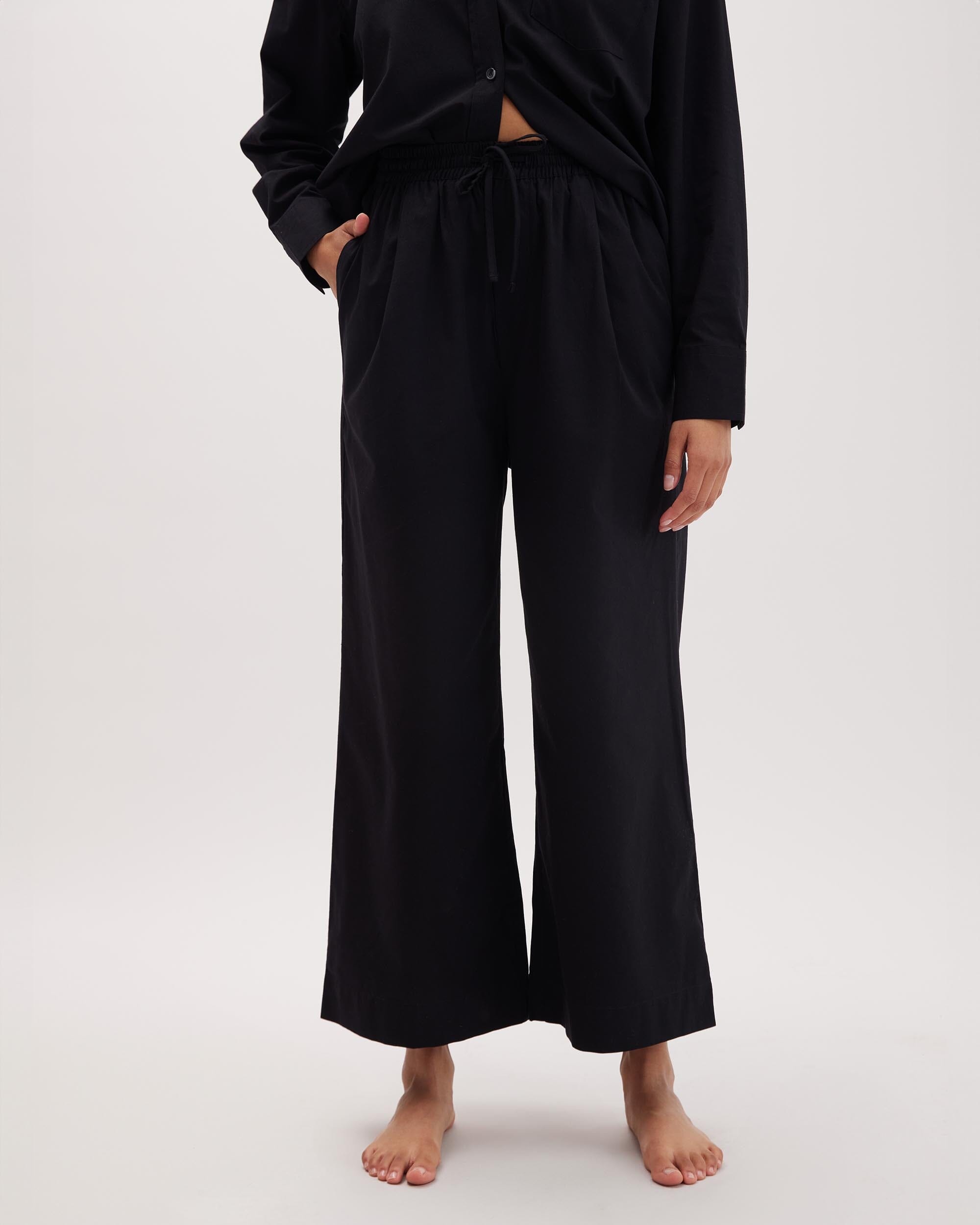 Andie Swim - Womens Venice Drawstring Pant - Cotton Rayon Woven - Black - BLACK